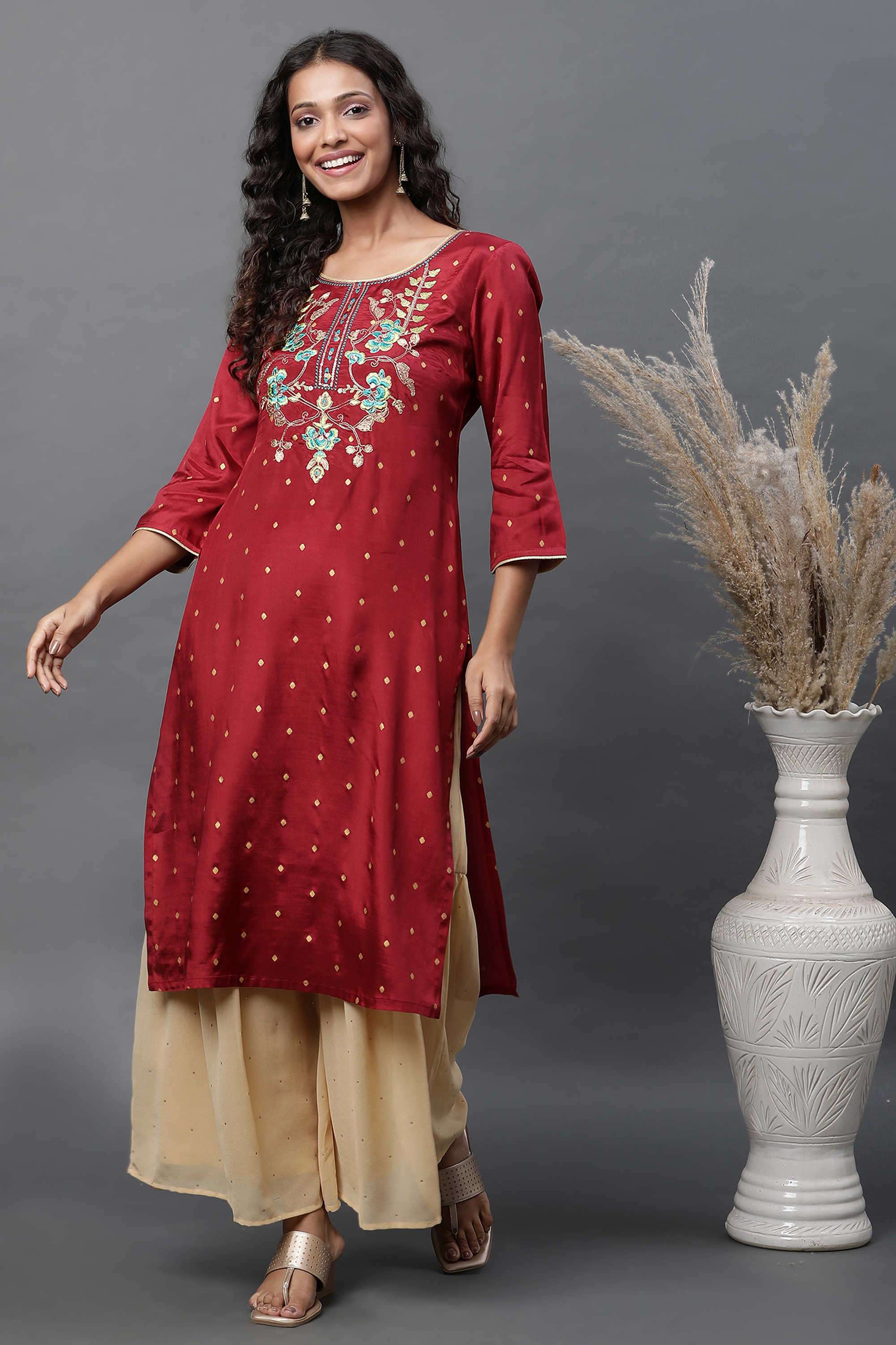 Polka-Dots-Blended-Fabric-Women-s-Festive-Wear-Kurta