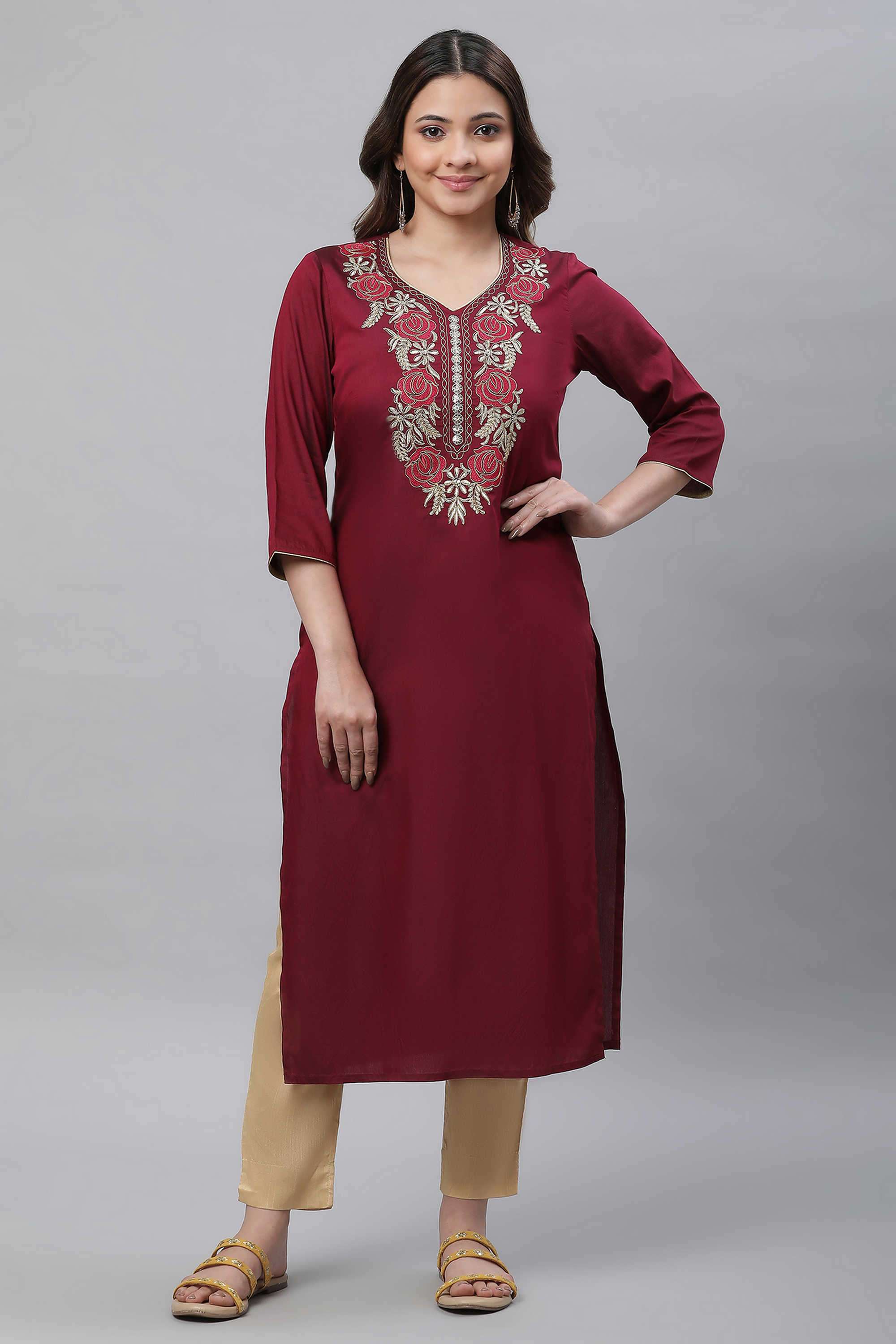Solid-Blended-Fabric-Women-s-Festive-Wear-Kurta