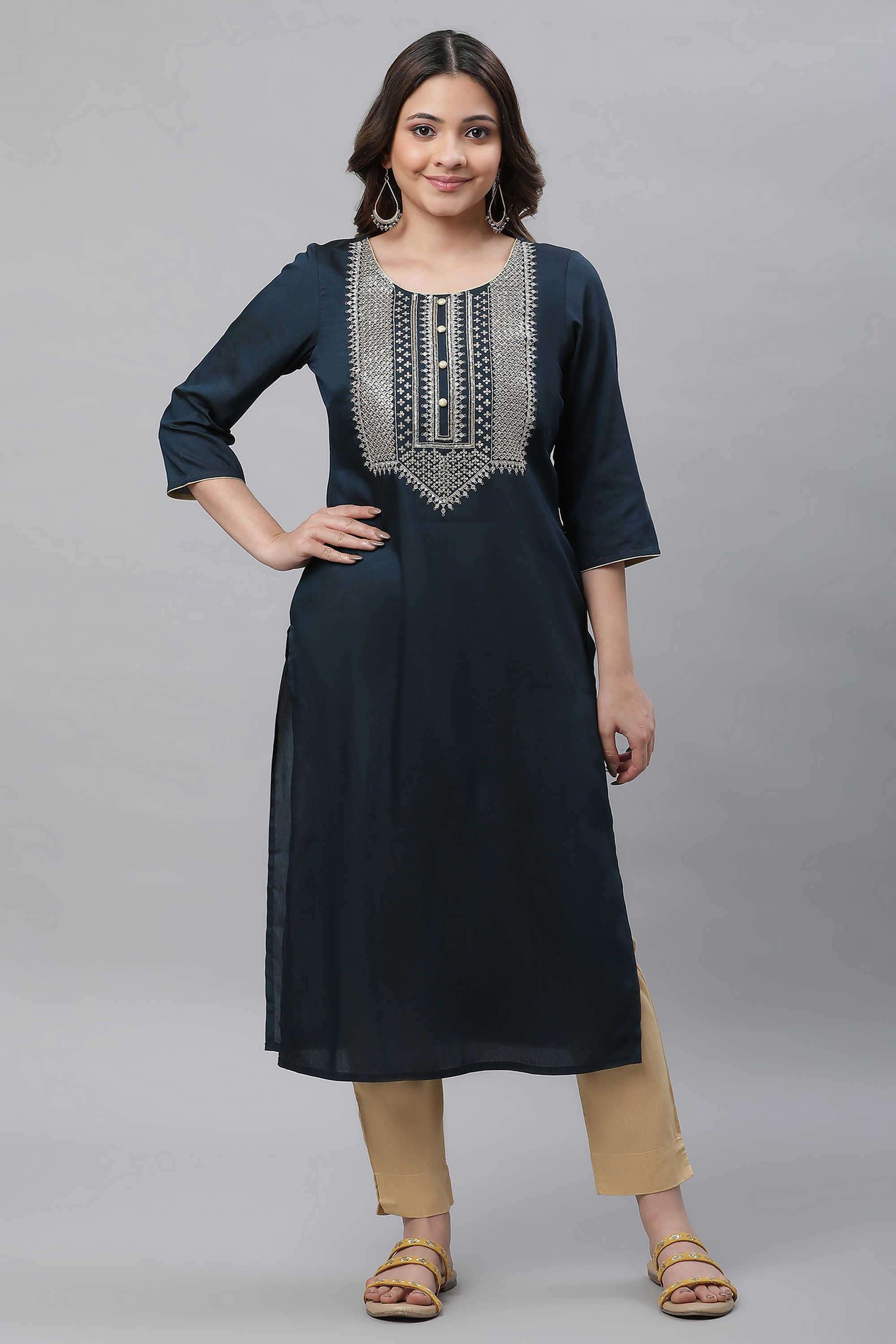 Embroidered-Blended-Fabric-Women-s-Festive-Wear-Kurta