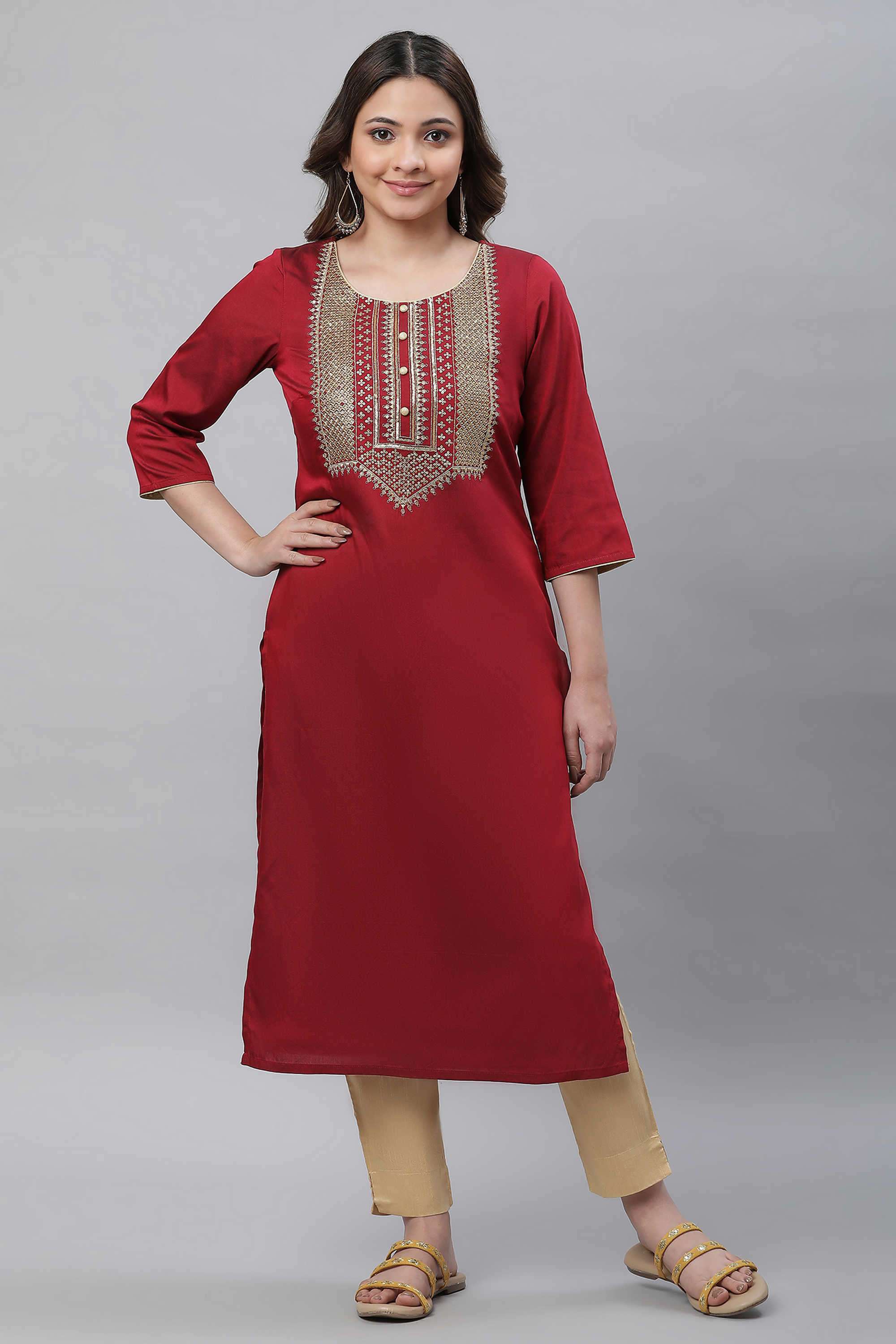 Embroidered-Blended-Fabric-Women-s-Festive-Wear-Kurta