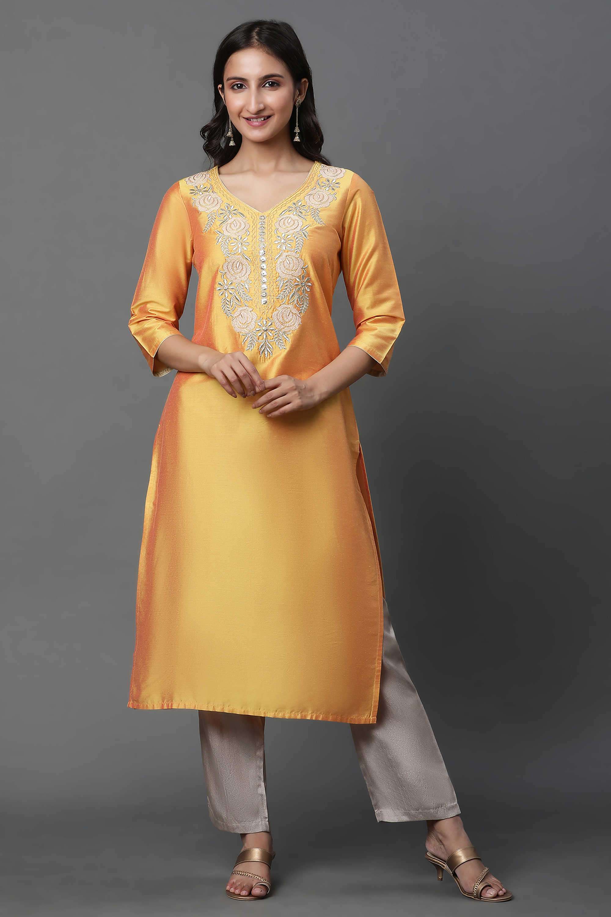 Solid-Blended-Fabric-Women-s-Festive-Wear-Kurta