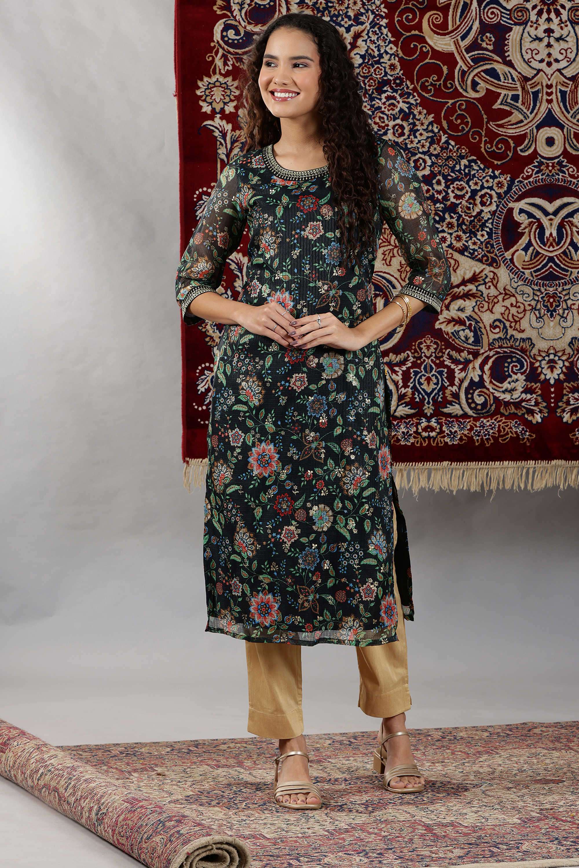Floral-Polyester-Women-s-Festive-Wear-Kurta
