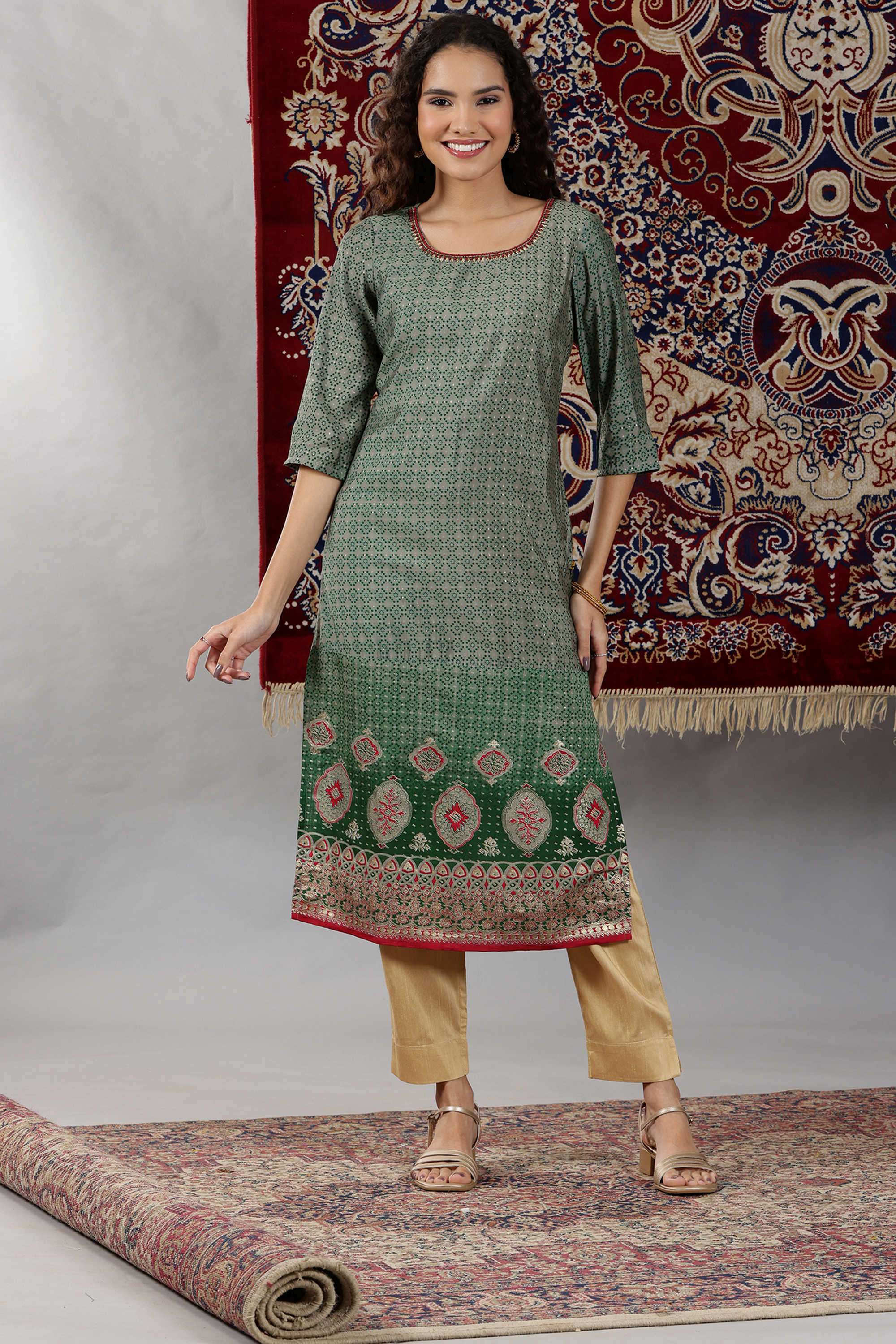 Abstract-Blended-Fabric-Women-s-Festive-Wear-Kurta