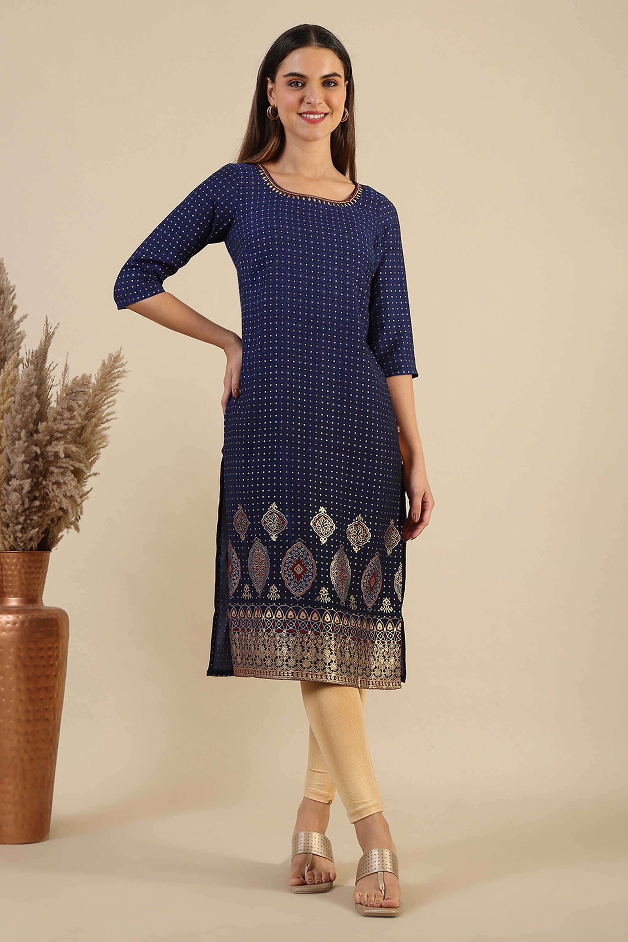 Abstract-Blended-Fabric-Women-s-Festive-Wear-Kurta