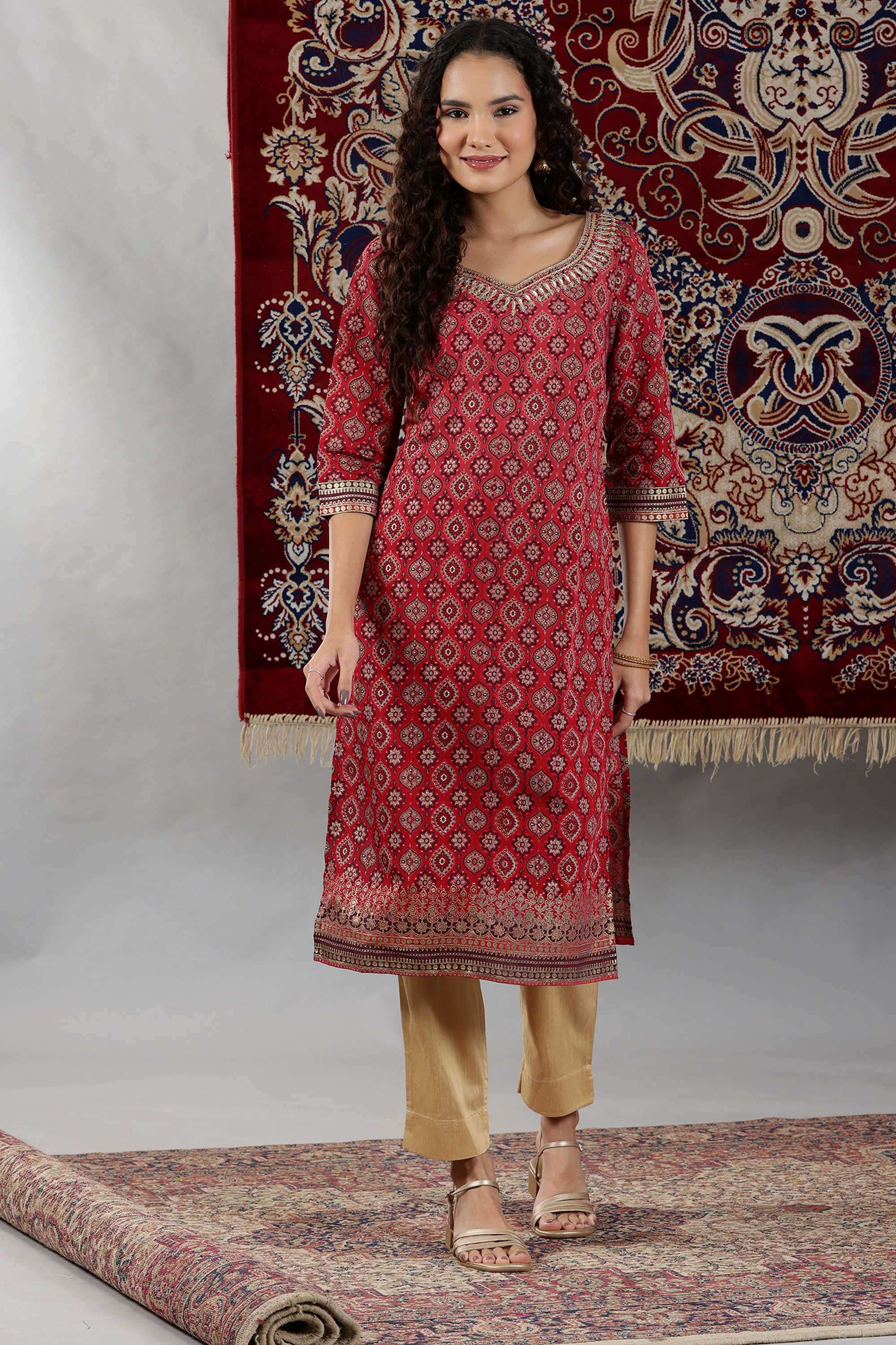 Abstract-Blended-Fabric-Women-s-Festive-Wear-Kurta