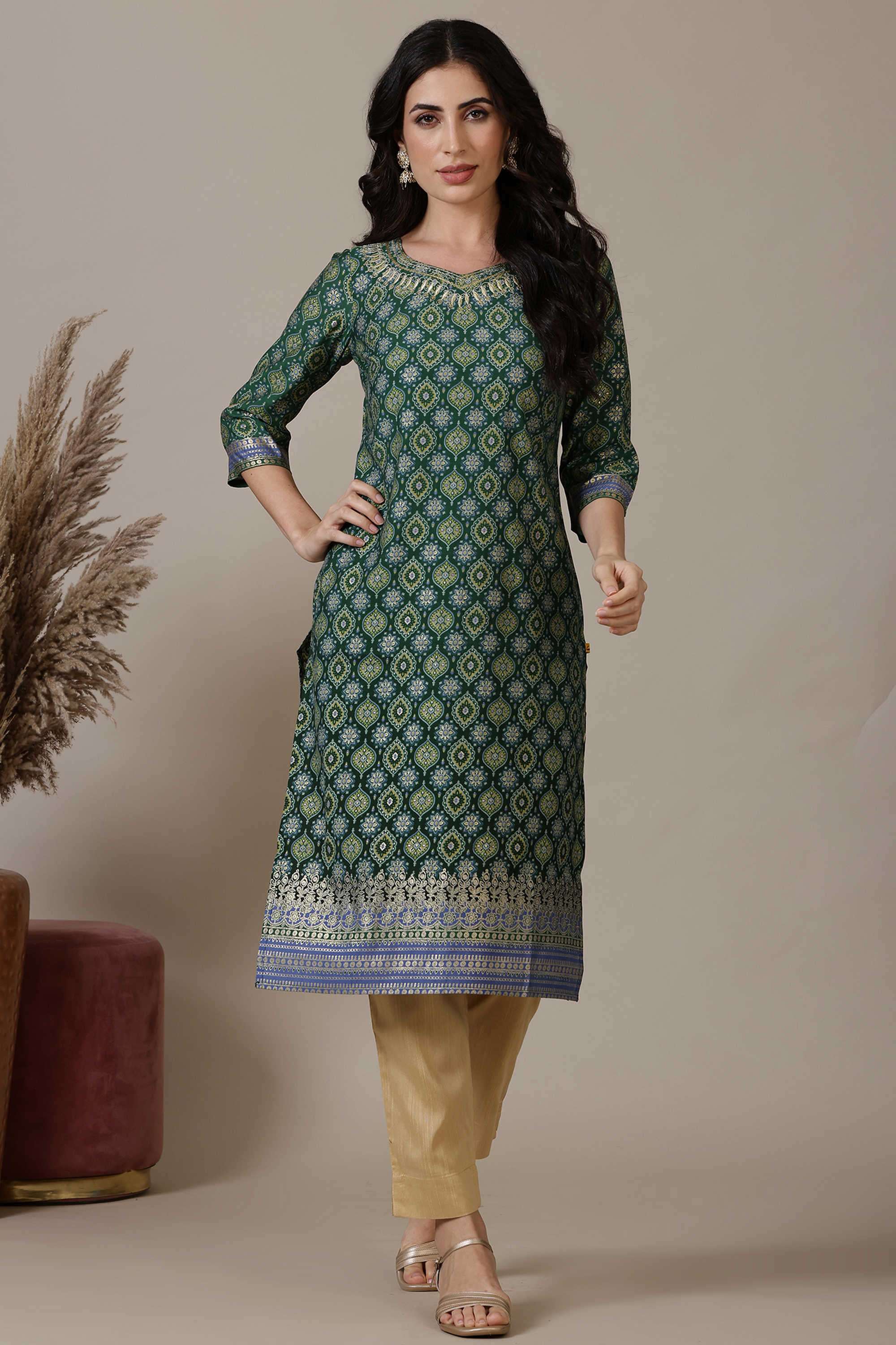 Abstract-Blended-Fabric-Women-s-Festive-Wear-Kurta