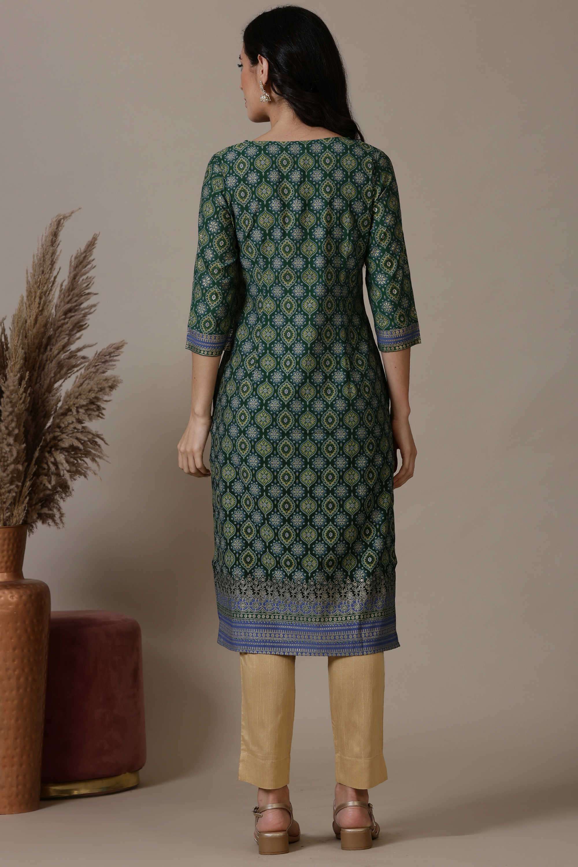 Abstract-Blended-Fabric-Women-s-Festive-Wear-Kurta