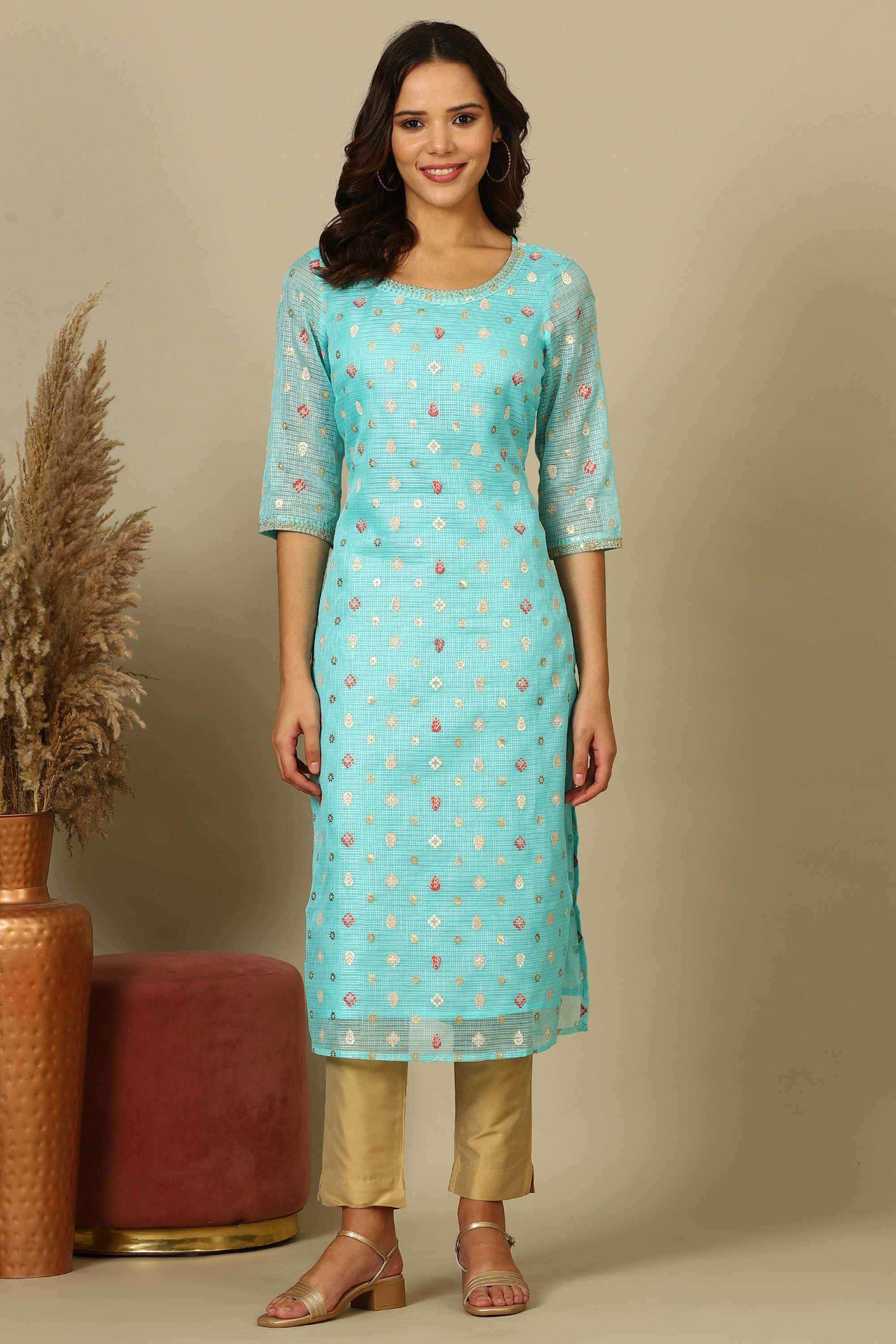 Floral-Polyester-Women-s-Festive-Wear-Kurta