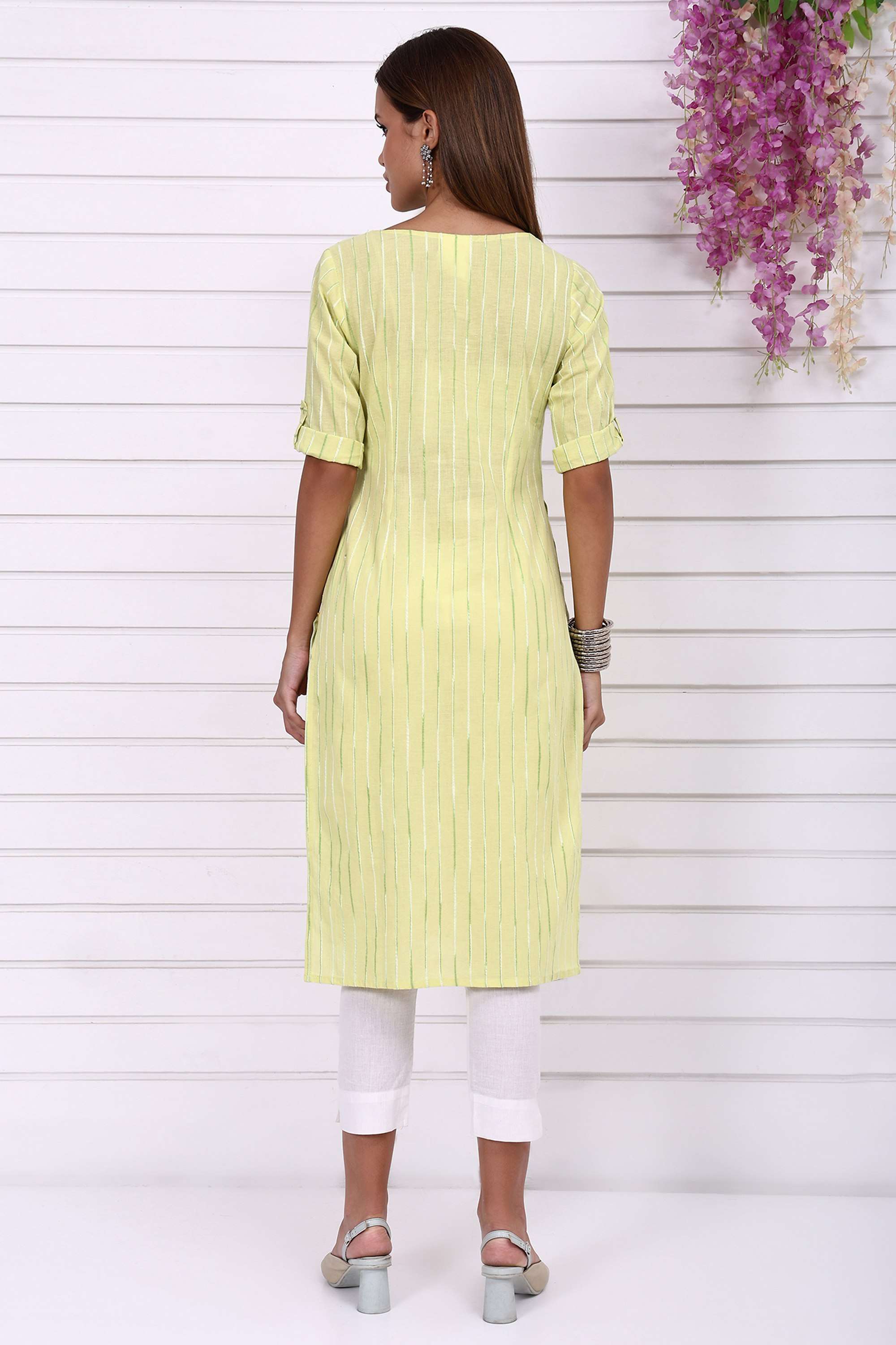 Geometric-Print-Cotton-Round-Neck-Women-Fusion-Wear-Kurta