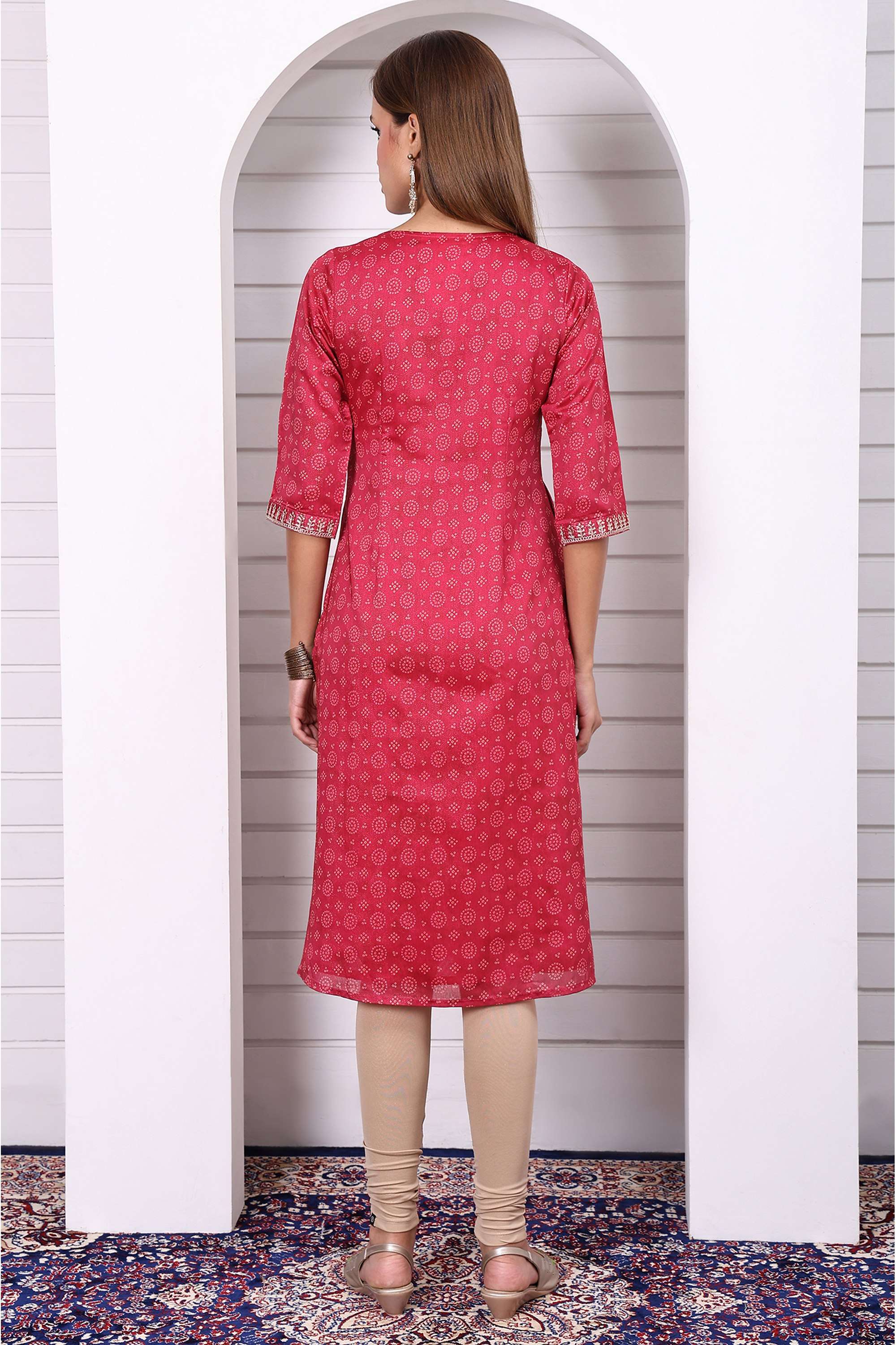 Abstract-Blended-Fabric-V-Neck-Women-s-Ethnic-Kurta