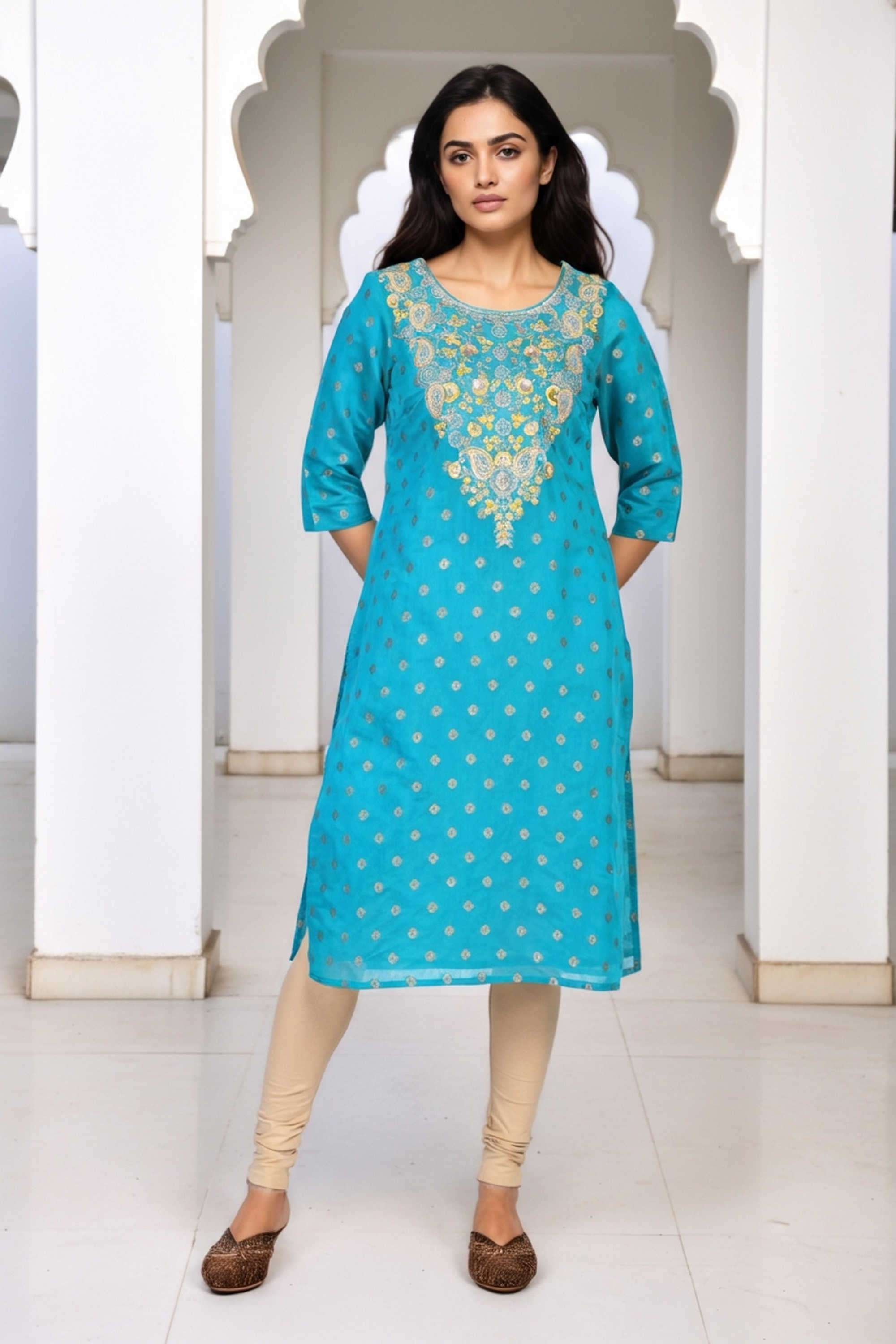 Geometric-Print-Polyester-Women-s-Festive-Wear-Kurta