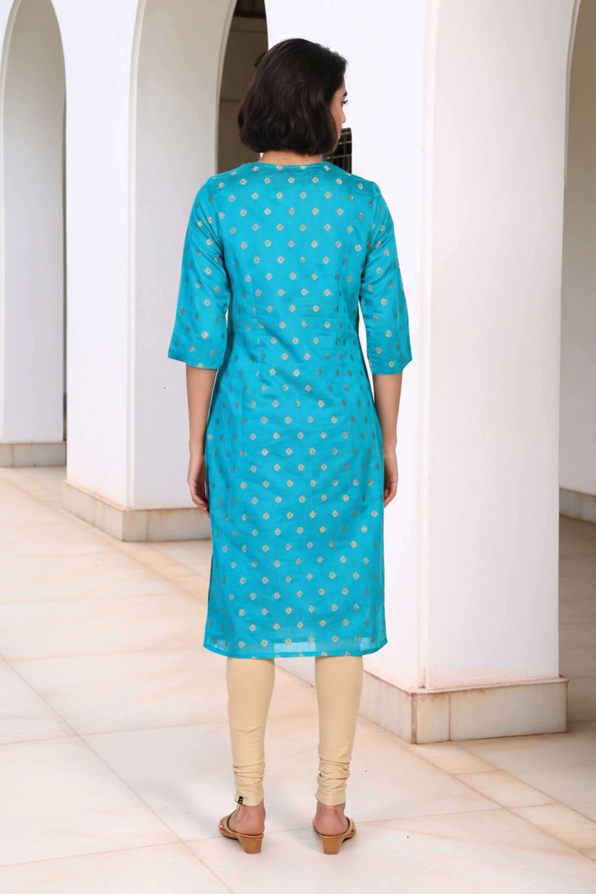 Embroidered-Polyester-Round-Neck-Women-Fusion-Wear-Kurta