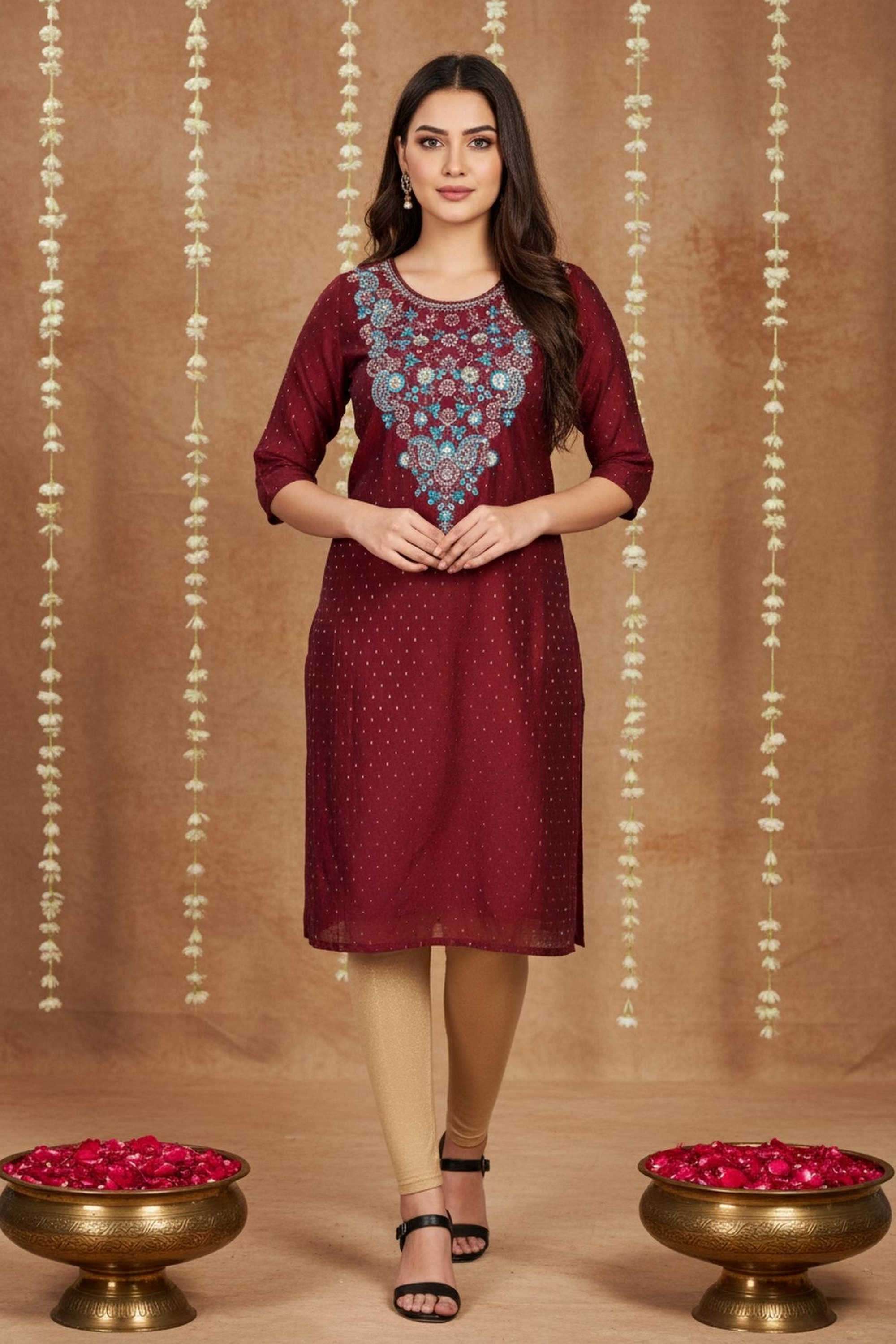 Geometric-Print-Polyester-Women-s-Festive-Wear-Kurta