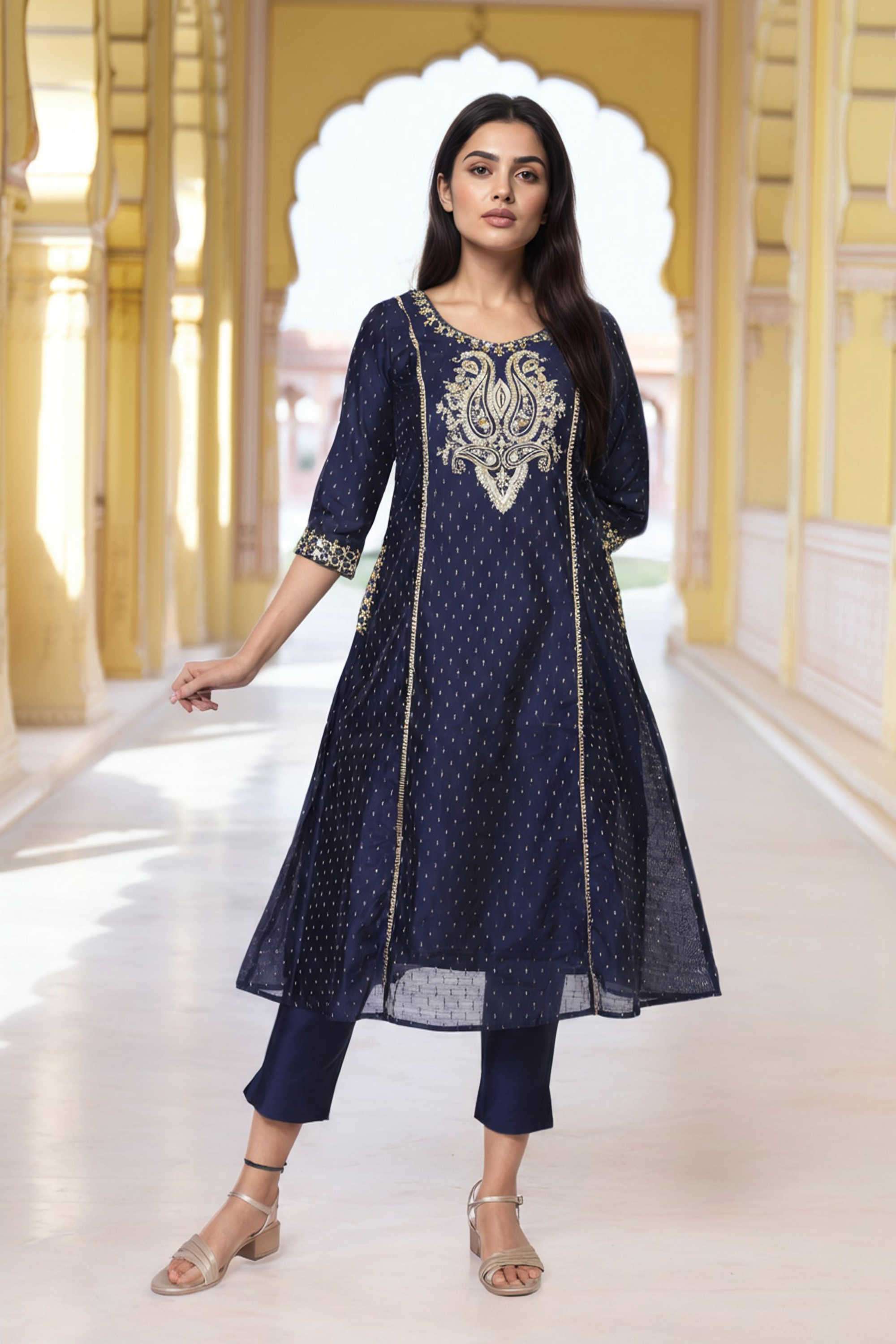 Embroidered-Polyester-Women-s-Festive-Wear-Kurta