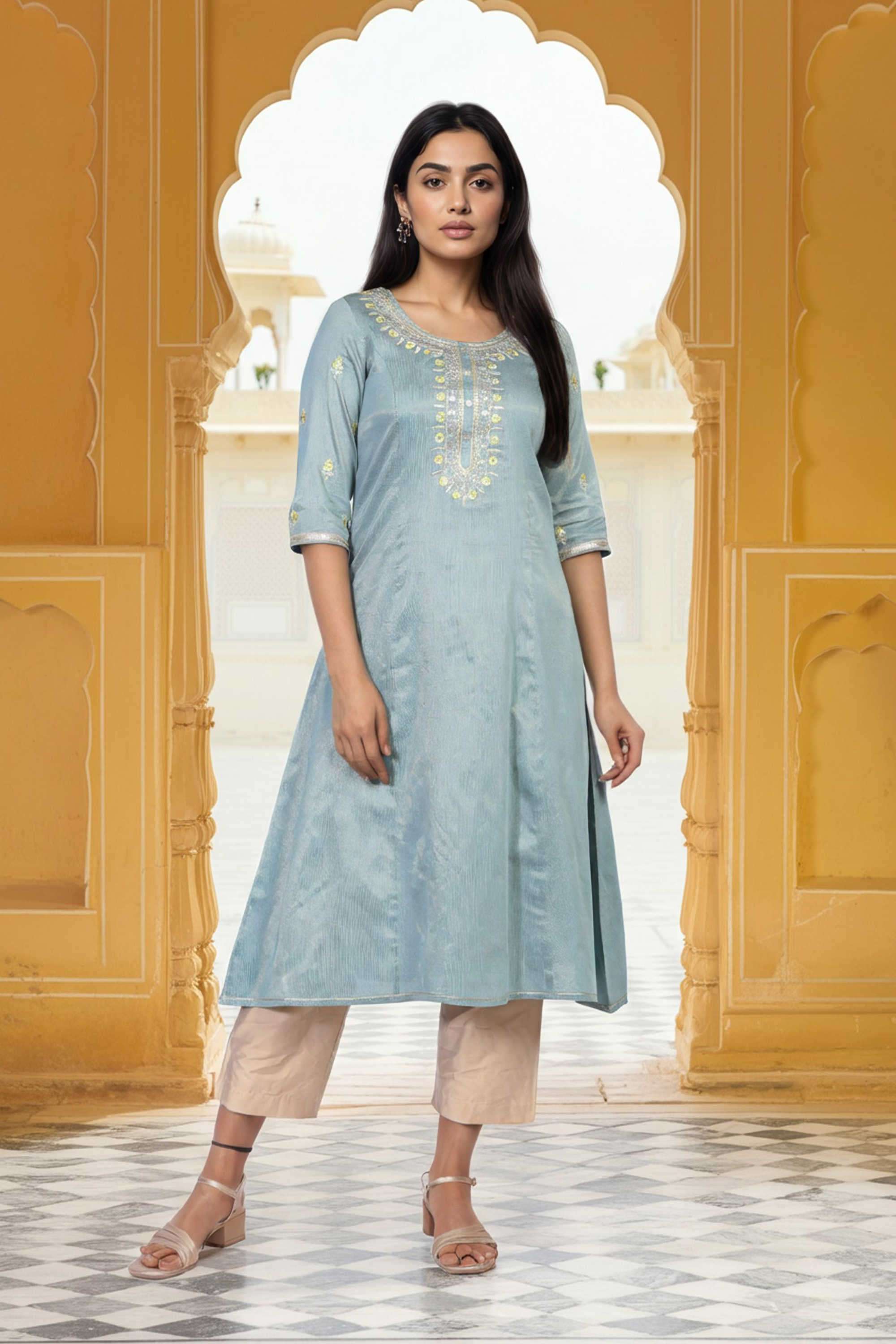 Embroidered-Blended-Fabric-Women-s-Festive-Wear-Kurta
