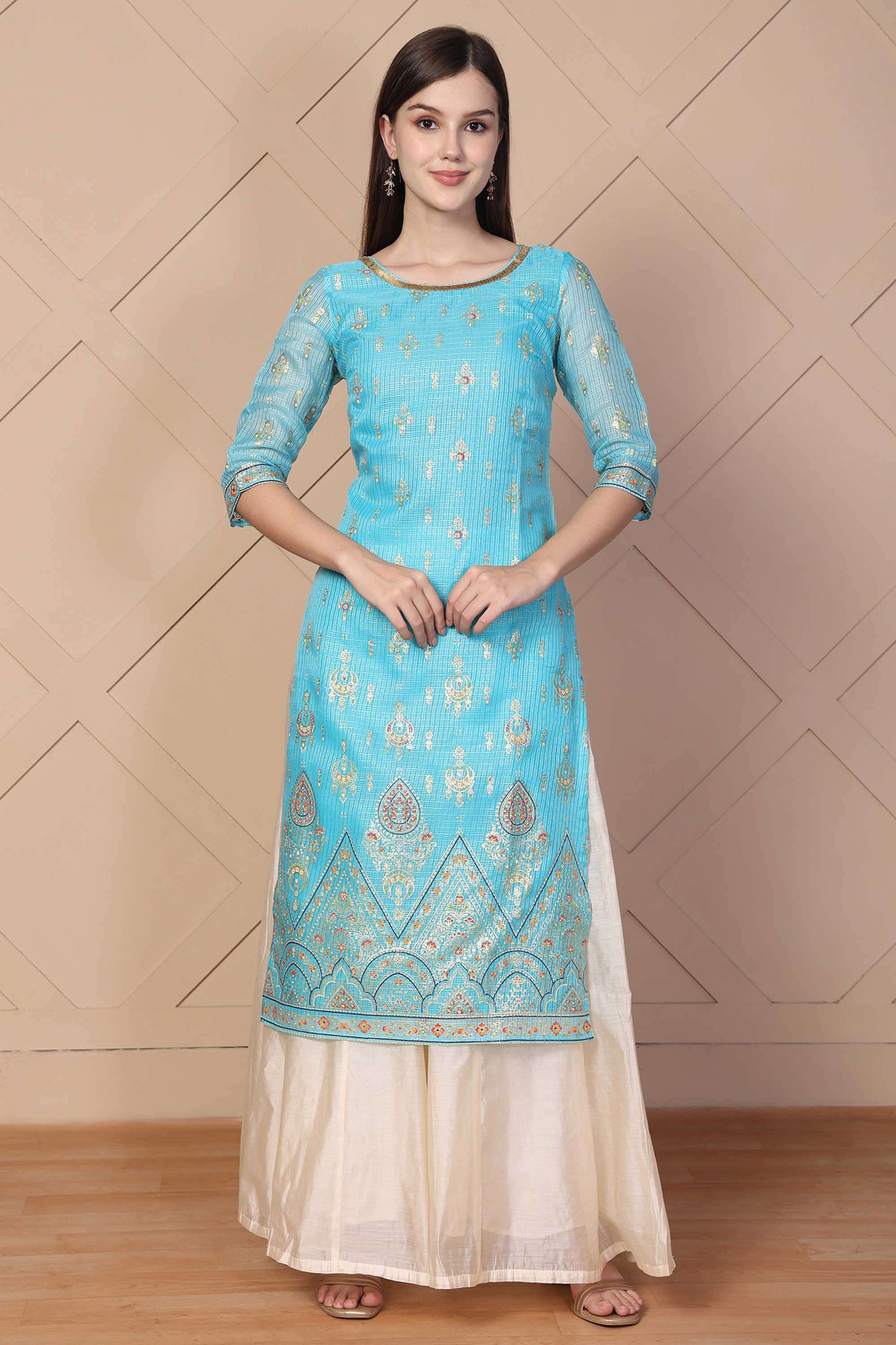 Embroidered-Polyester-Women-s-Festive-Wear-Kurta
