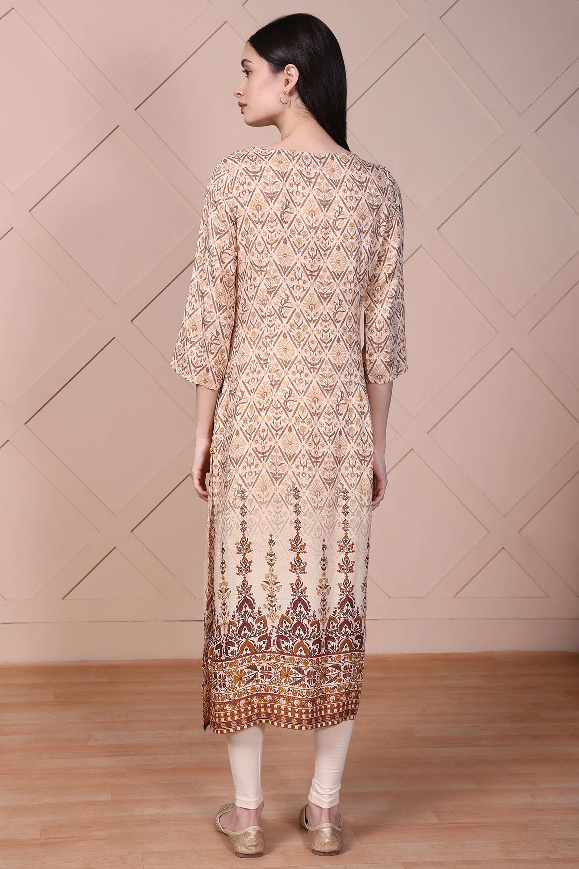 Geometric-Print-Cotton-Blend-Round-Neck-Women-s-Festive-Wear-Kurta