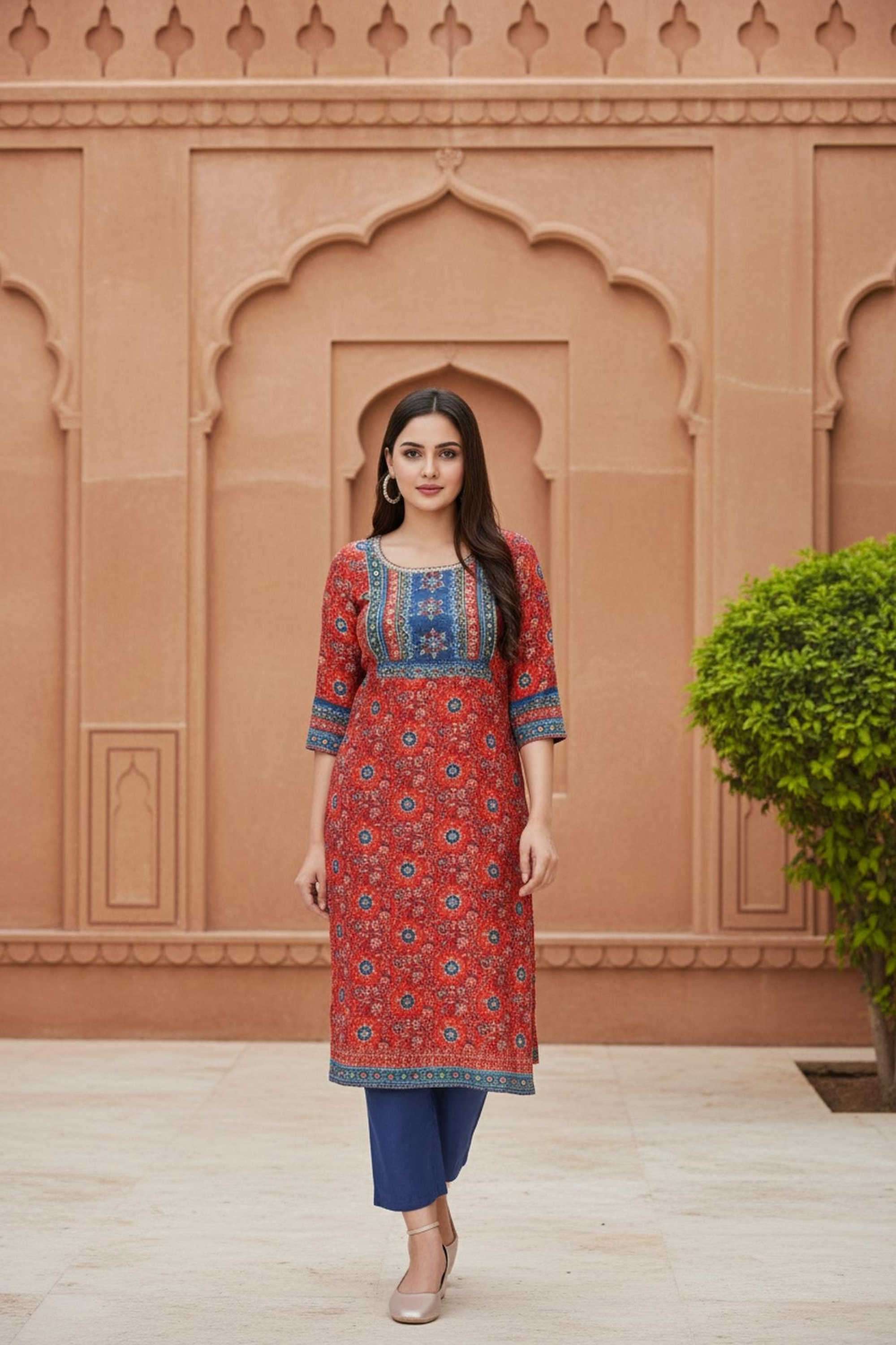 Textured-Blended-Fabric-Women-s-Festive-Wear-Kurta
