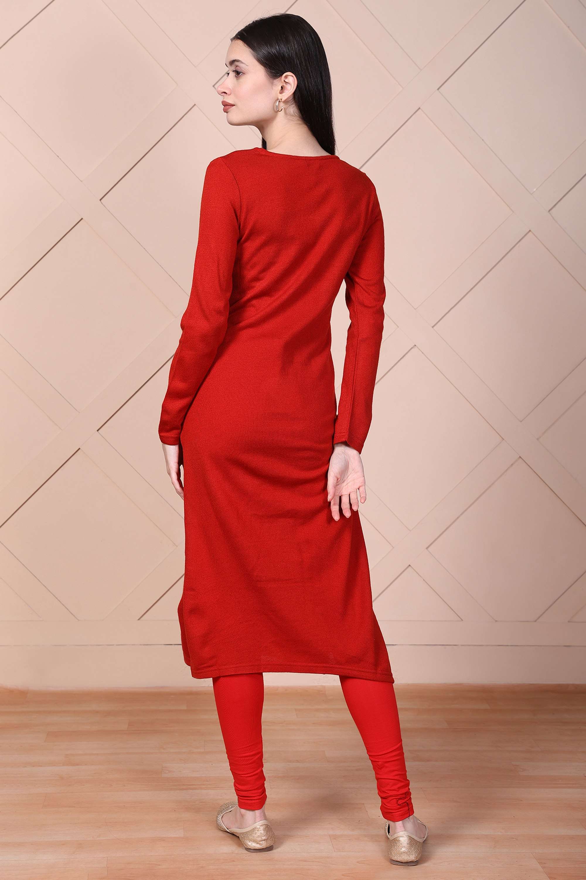 Floral-Acrylic-V-Neck-Women-s-Festive-Wear-Kurta