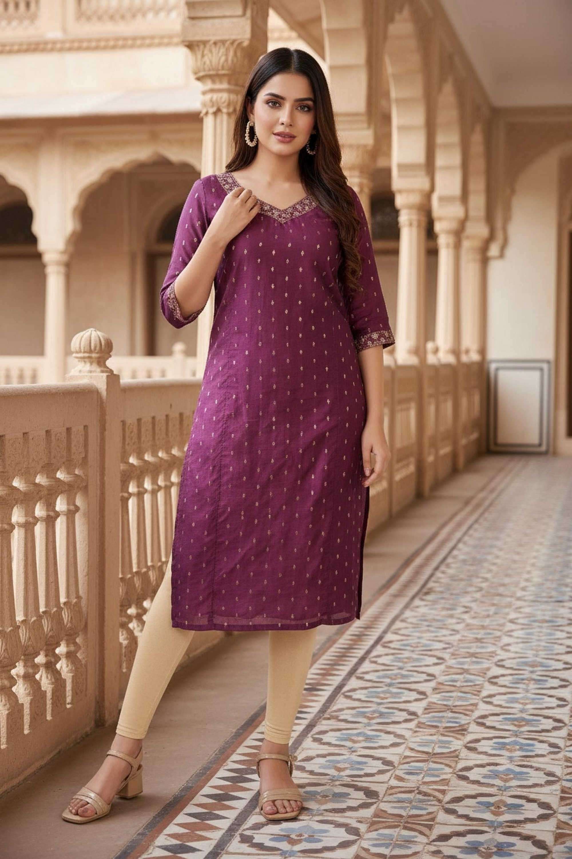 Geometric-Print-Polyester-Women-s-Festive-Wear-Kurta
