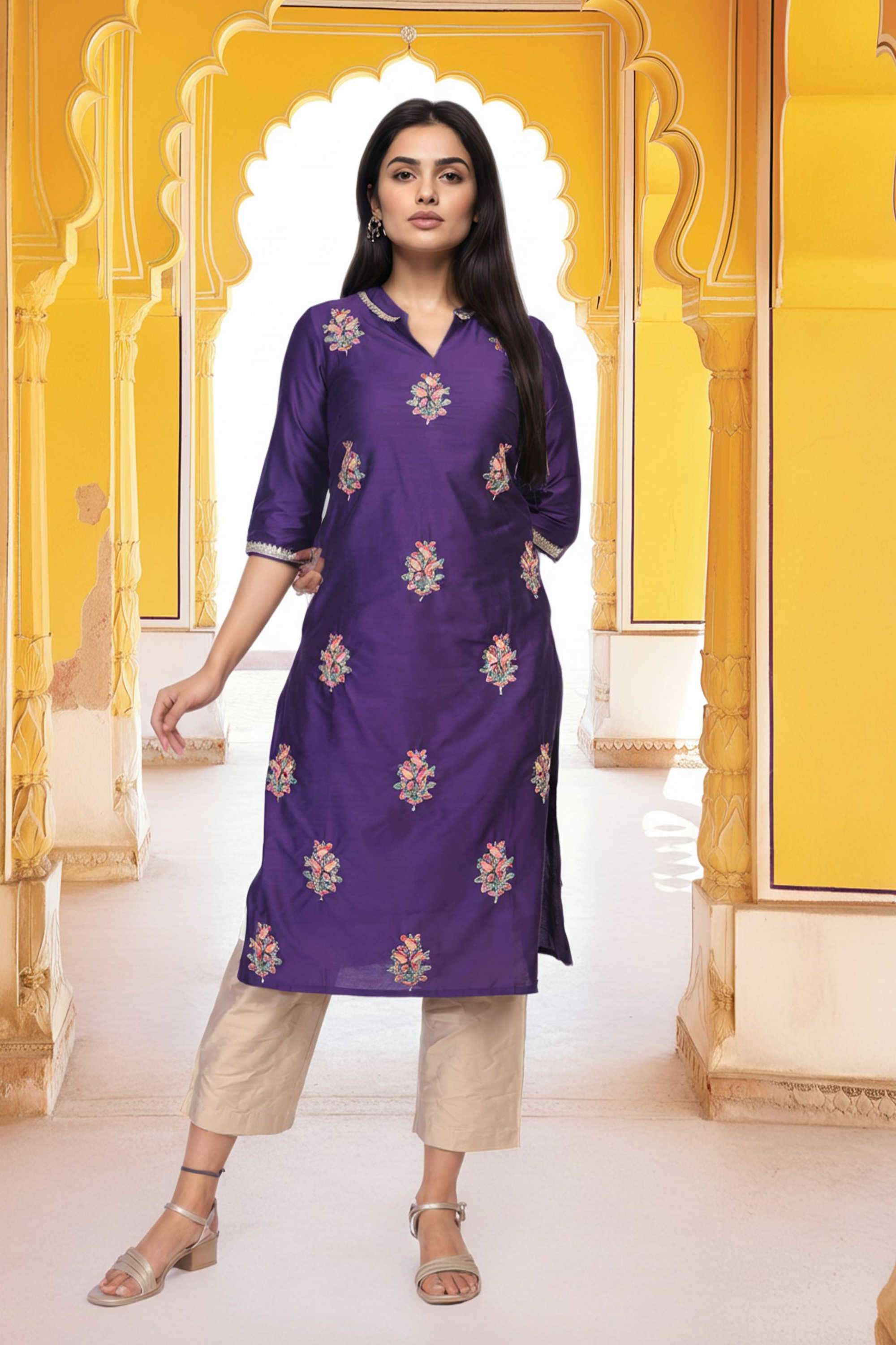 Embroidered-Blended-Fabric-Women-s-Festive-Wear-Kurta