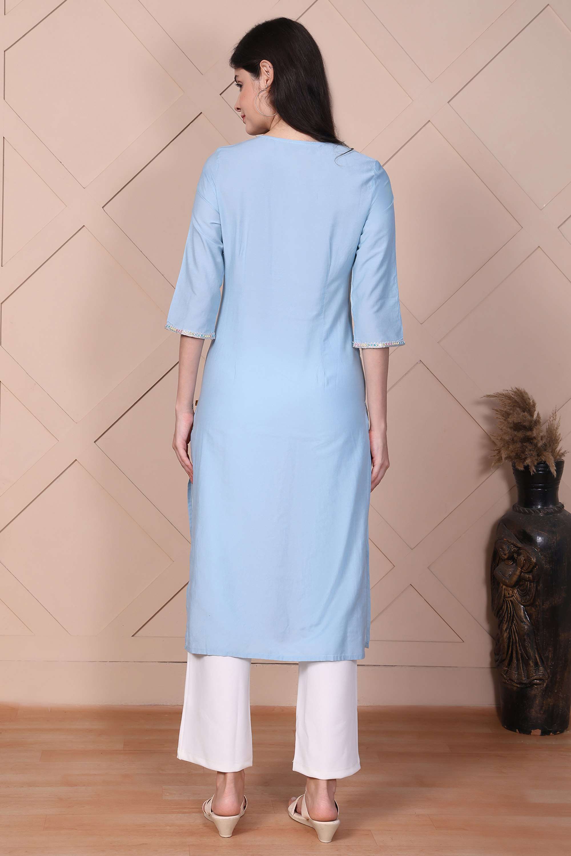 Embroidered-Viscose-Round-Neck-Women-s-Festive-Wear-Kurta