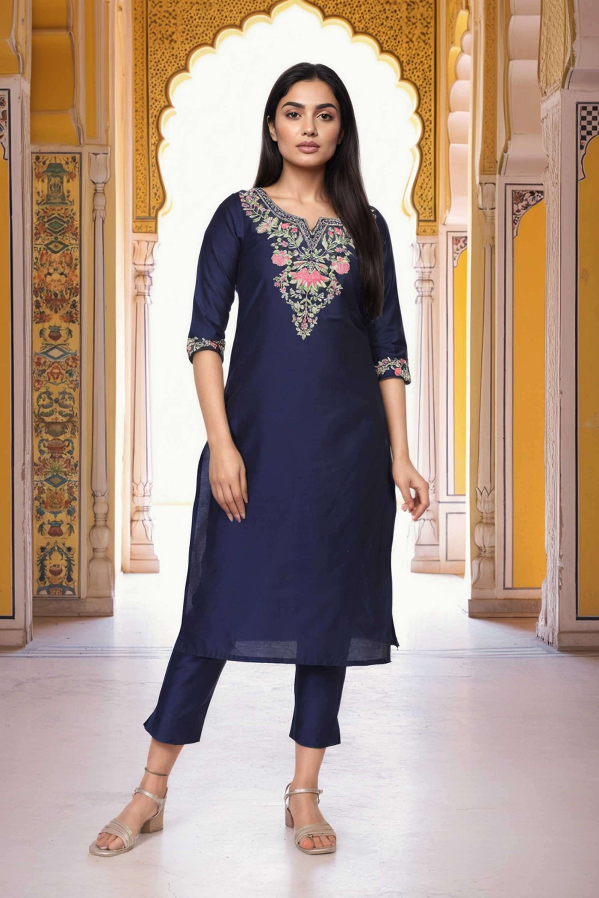 Embroidered-Blended-Fabric-Women-s-Festive-Wear-Kurta