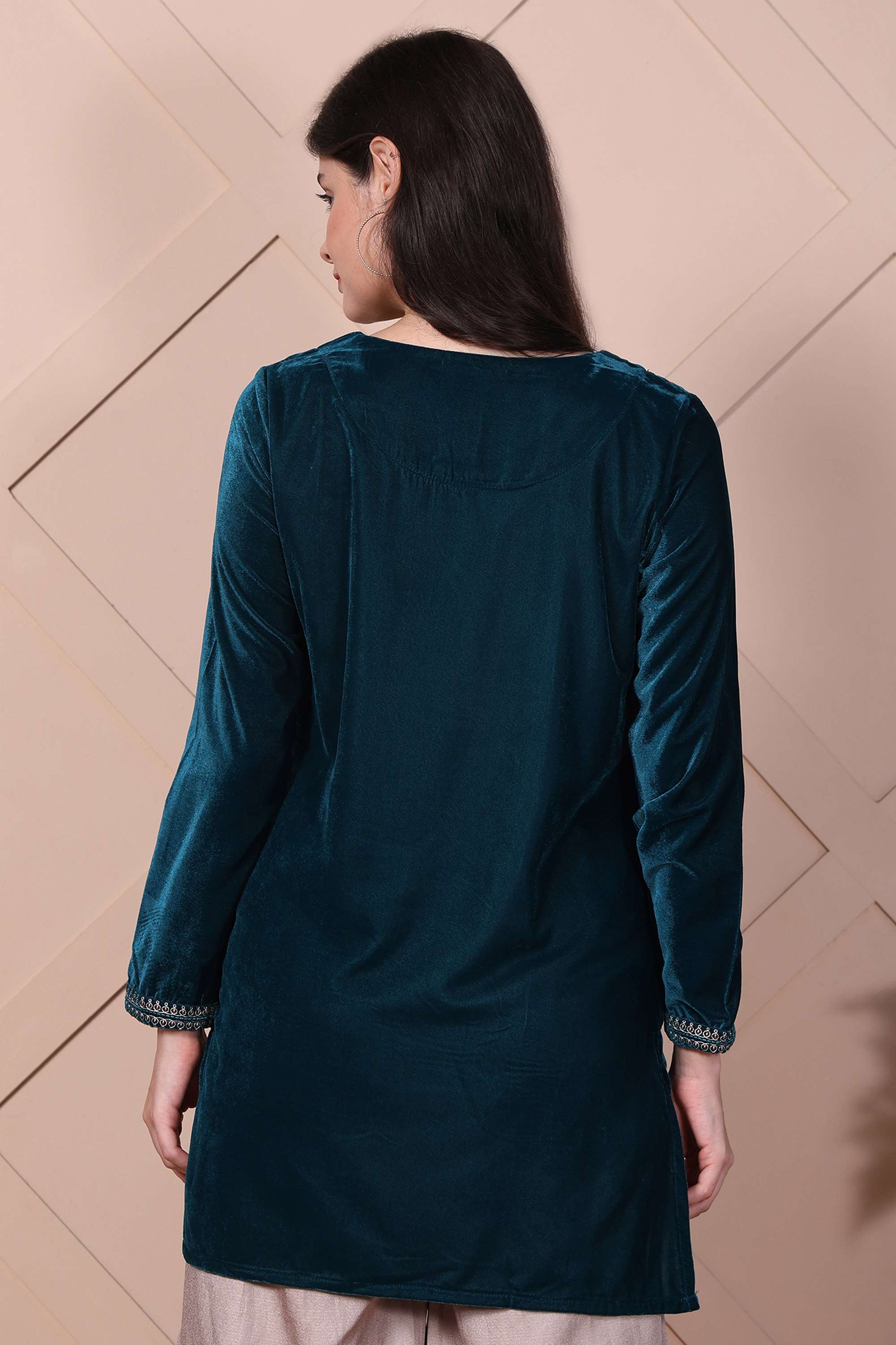 Embroidered-Velvet-Round-Neck-Women-s-Top