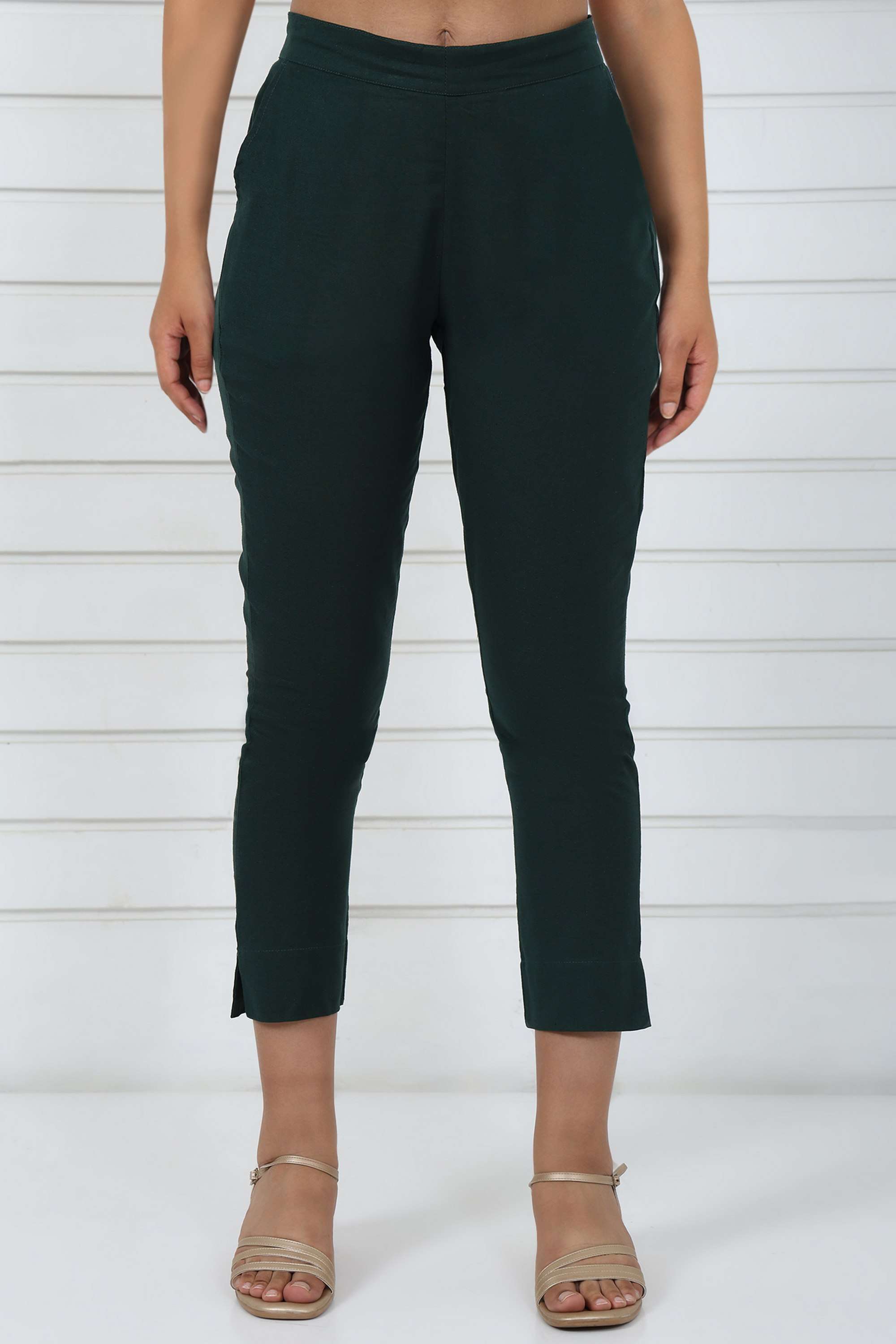 Solid-Regular-Fit-Cotton-Blend-Women-s-Fusion-Wear-Trousers