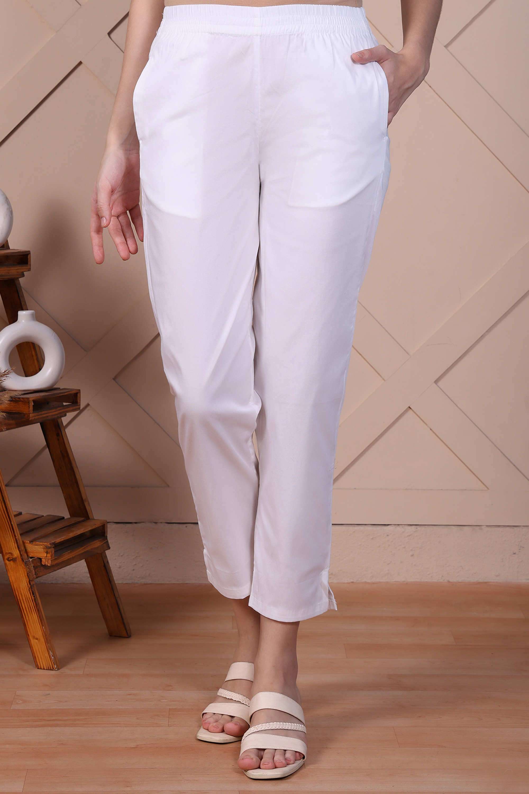 Solid-Cotton-Blend-Women-Pants
