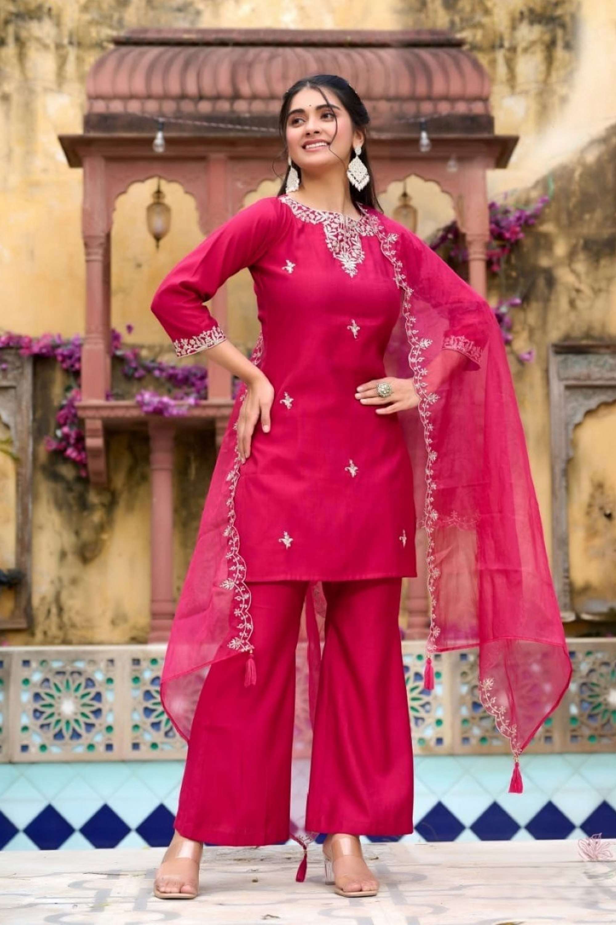 Solid-Blended-Fabric-Woven-Women-s-Kurta-Set