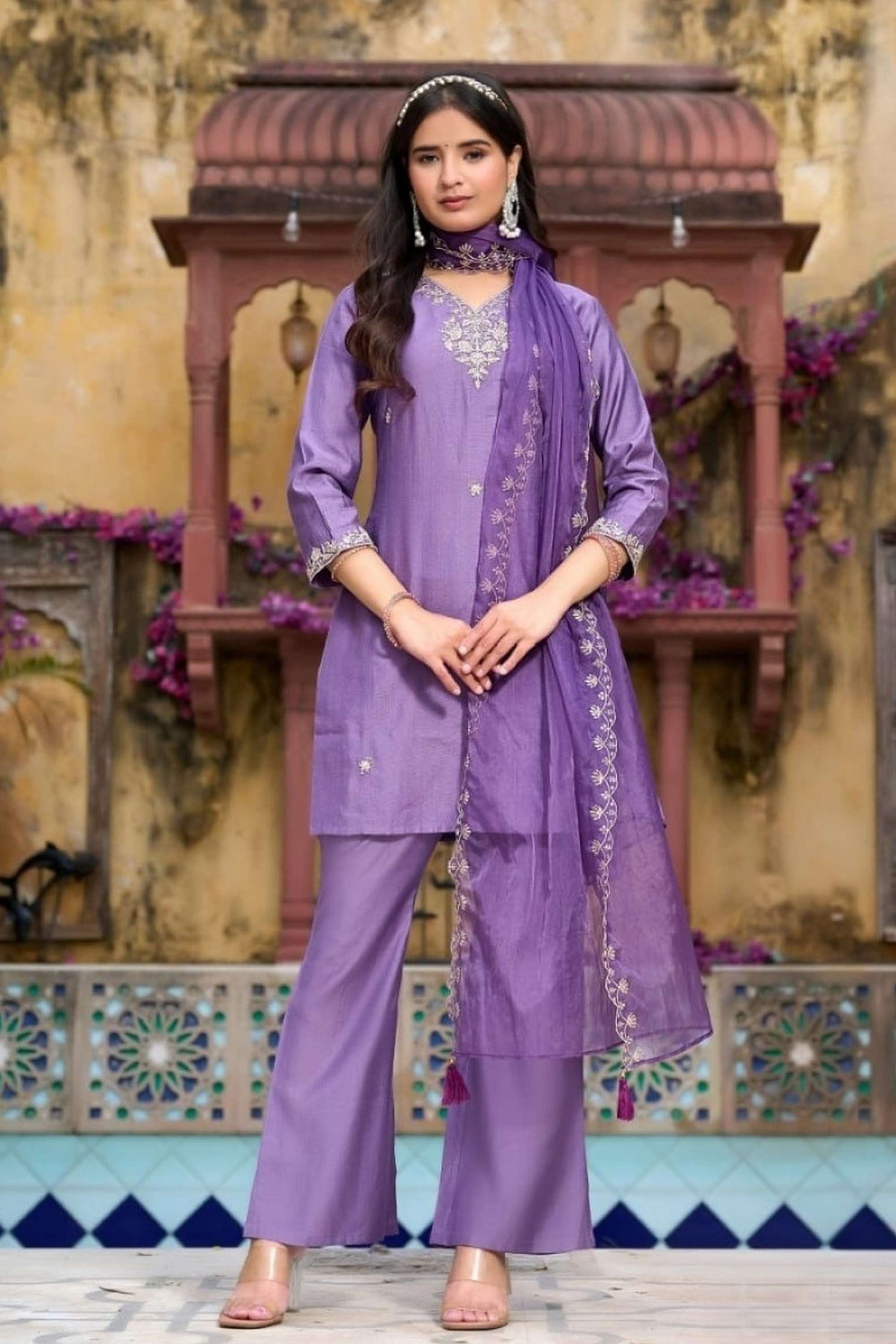 Solid-Blended-Fabric-Woven-Women-s-Kurta-Set