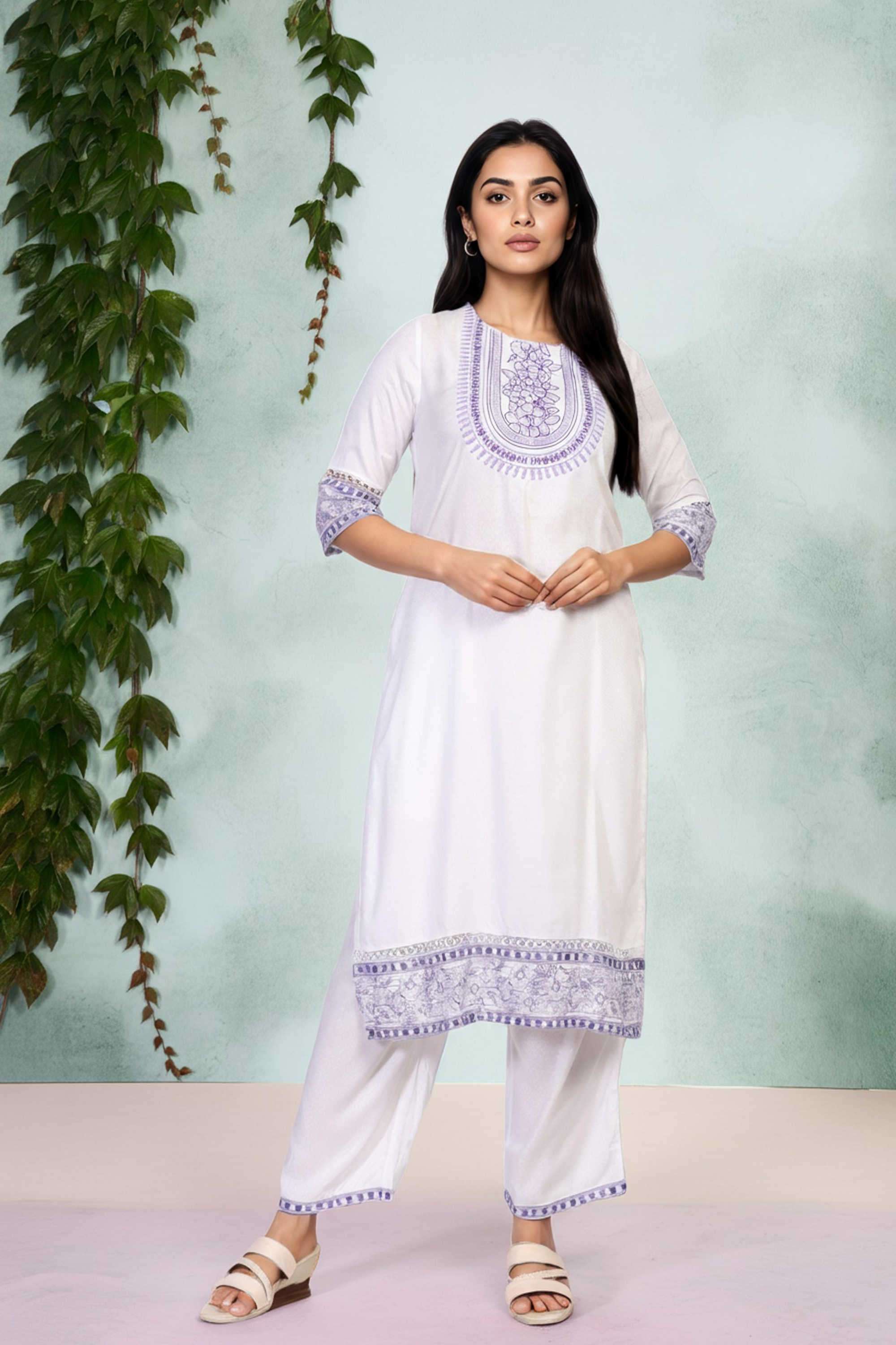 Embroidered-Viscose-Women-Kurta-with-Palazzo