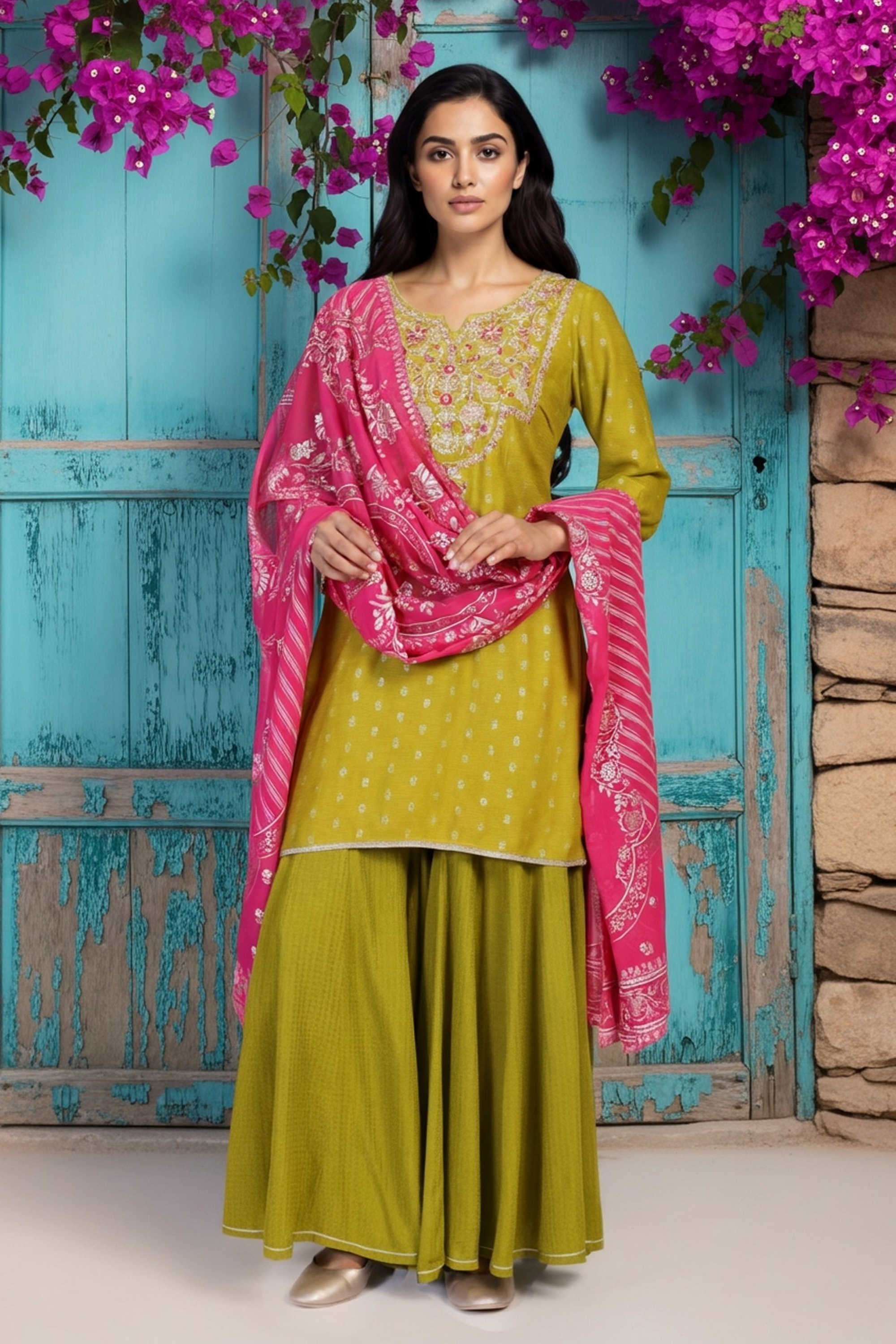 Textured-Blended-Fabric-Women-s-Festive-Wear-Kurta-Set