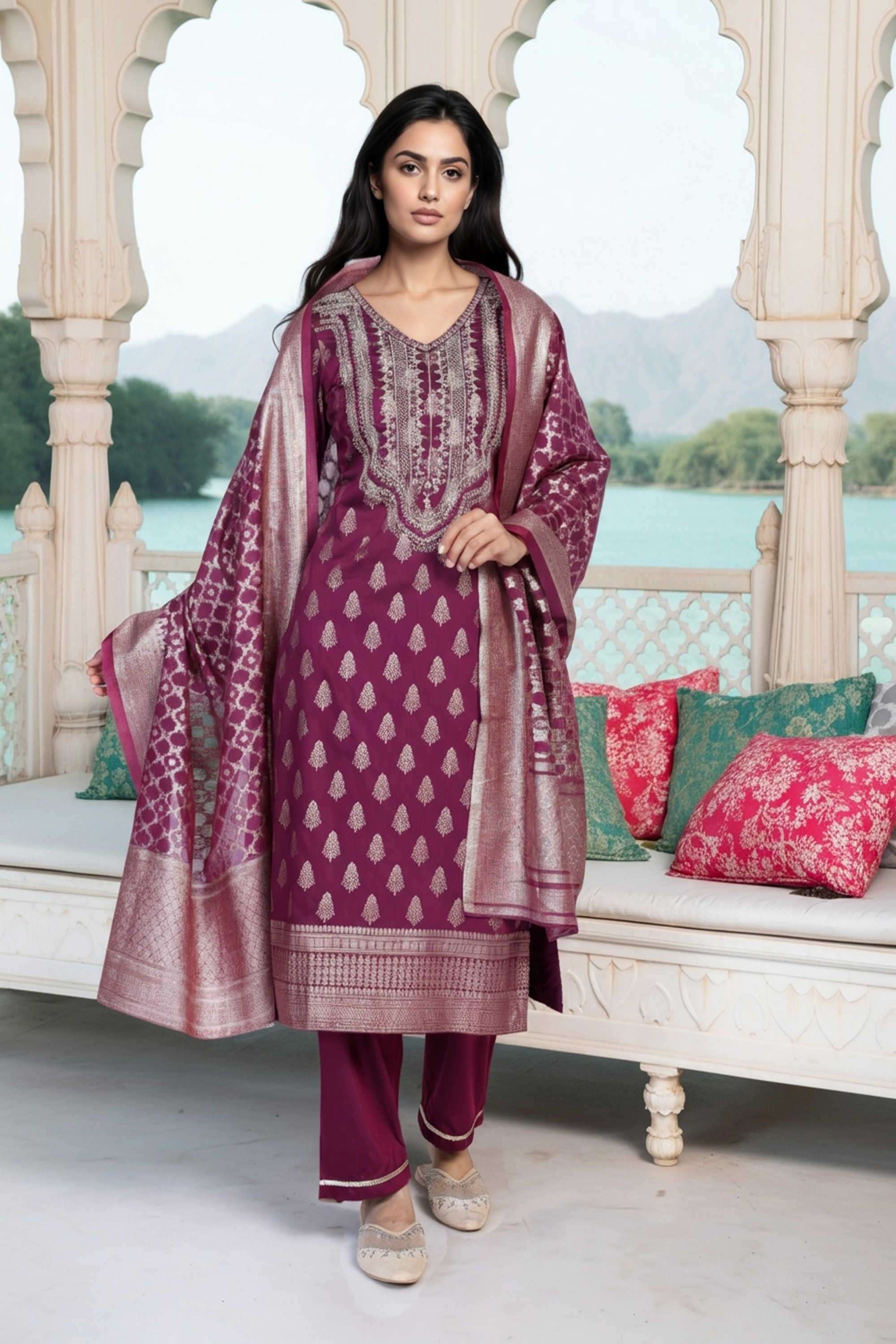 Textured-Blended-Fabric-Women-s-Festive-Wear-Kurta-Set