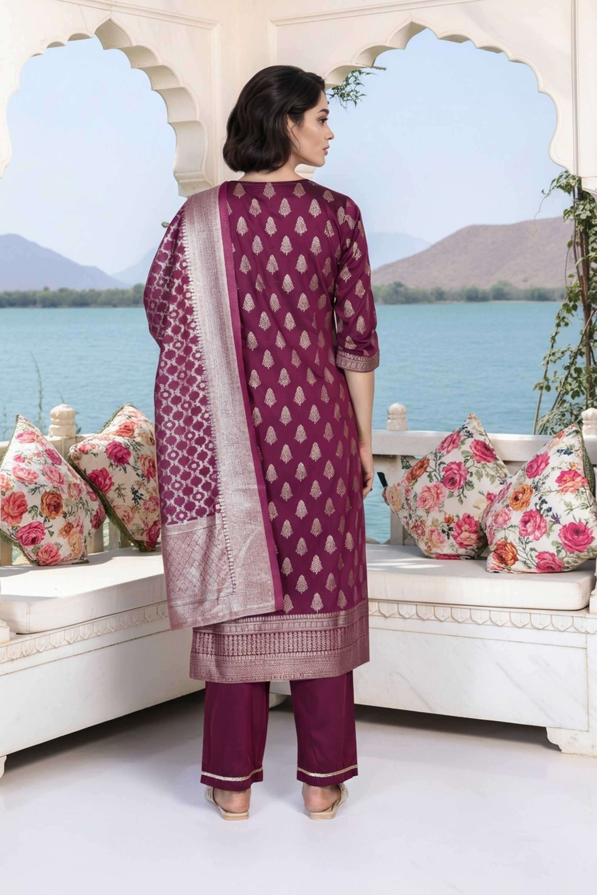 Textured-Blended-Fabric-Women-Kurta-with-Pant-and-Dupatta