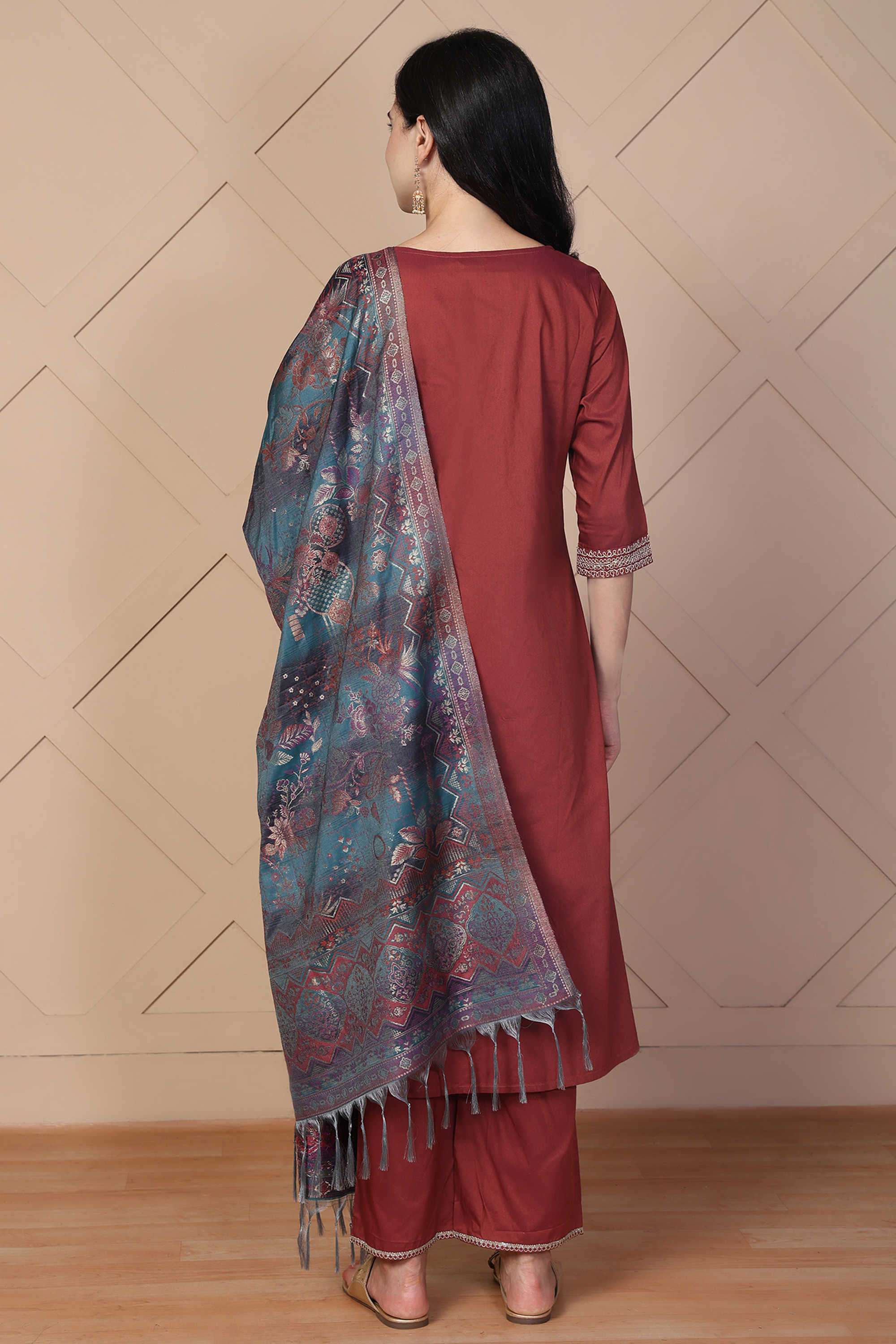Embroidered-Blended-Fabric-Women-Kurta-with-Pant-and-Dupatta