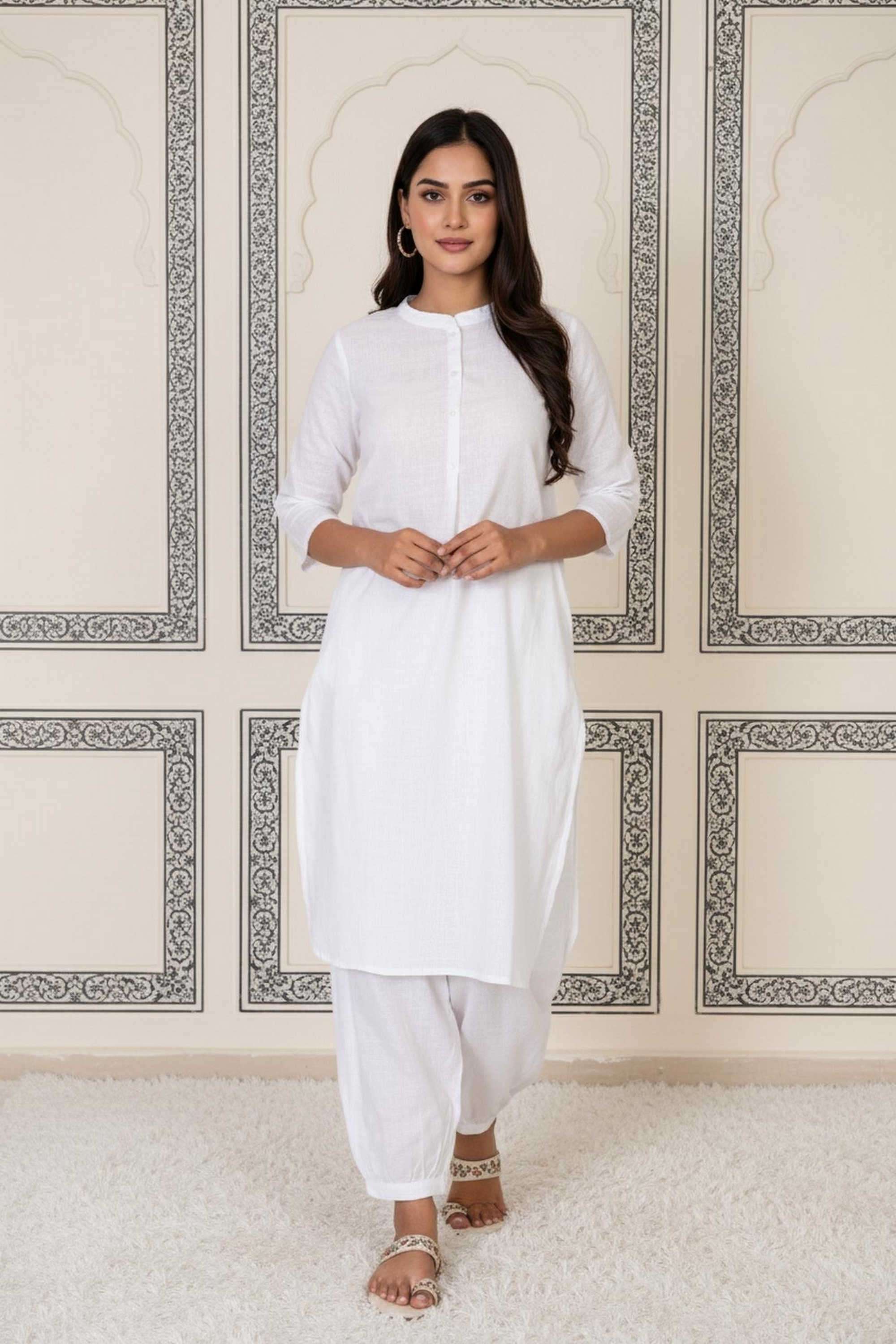 Solid-Cotton-Women-s-Festive-Wear-Kurta-Set