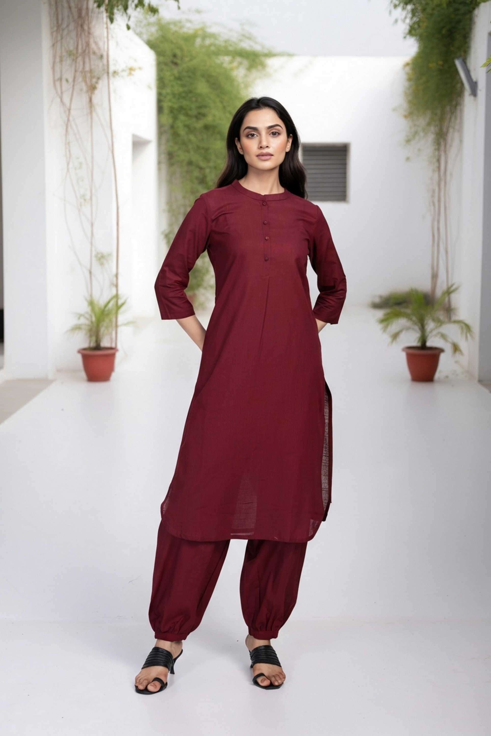 Solid-Cotton-Women-s-Festive-Wear-Kurta-Set