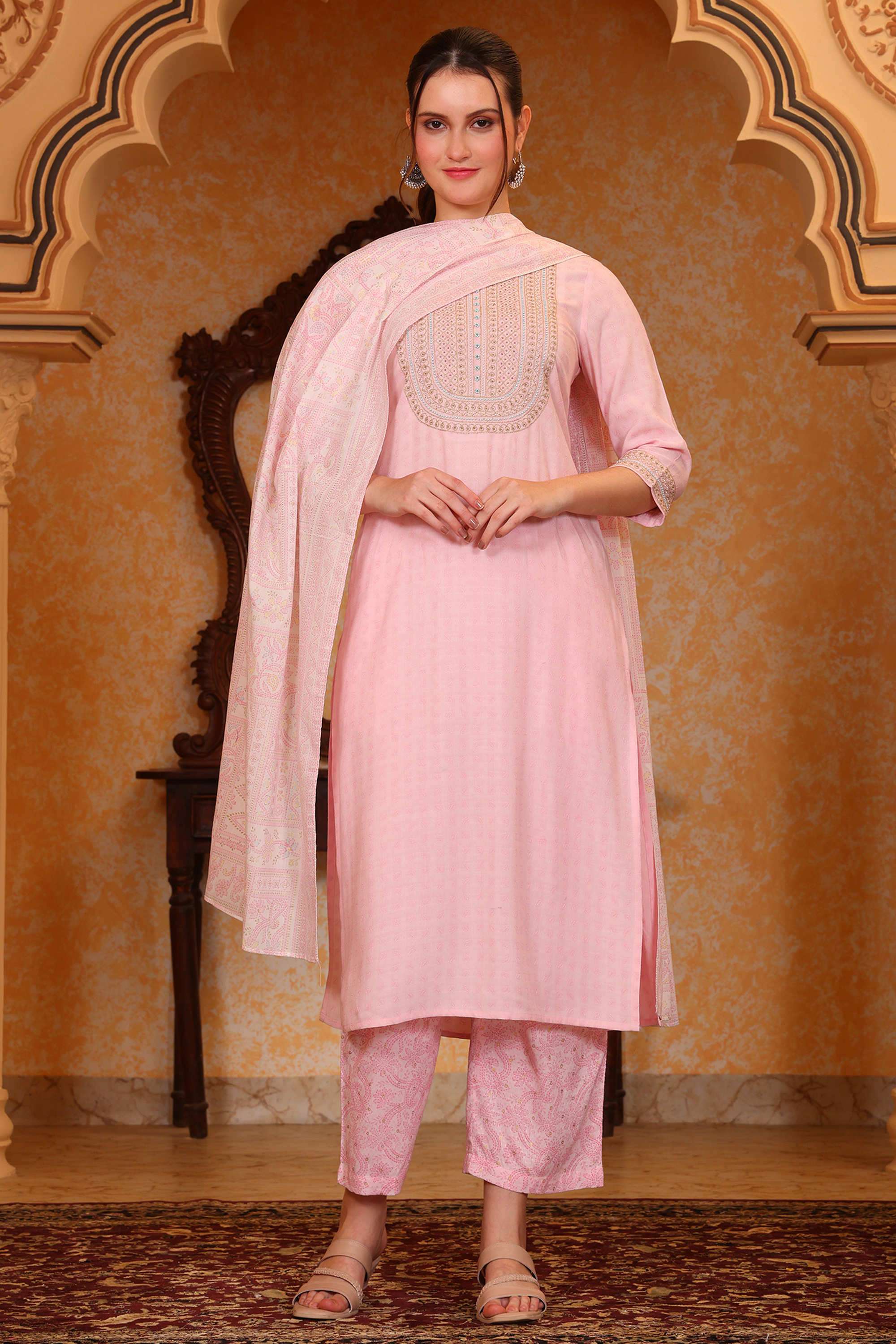 Floral-Calf-Length-Pure-Cotton-Woven-Women-s-Kurta-Set