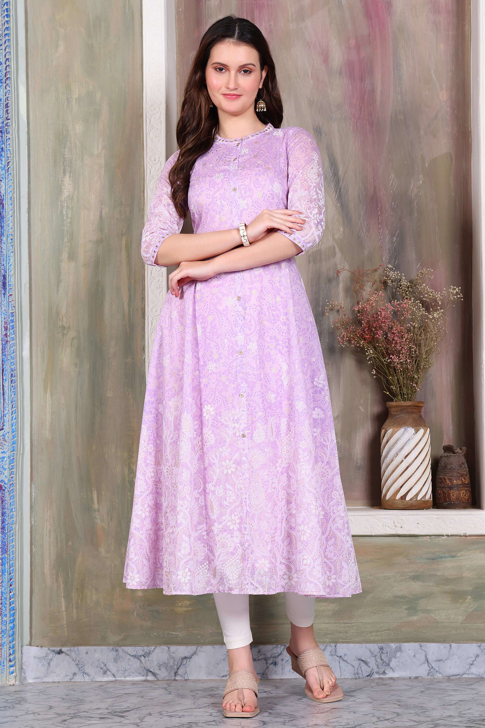 Floral-Above-Knee-Pure-Cotton-Woven-Women-s-Kurta-Set