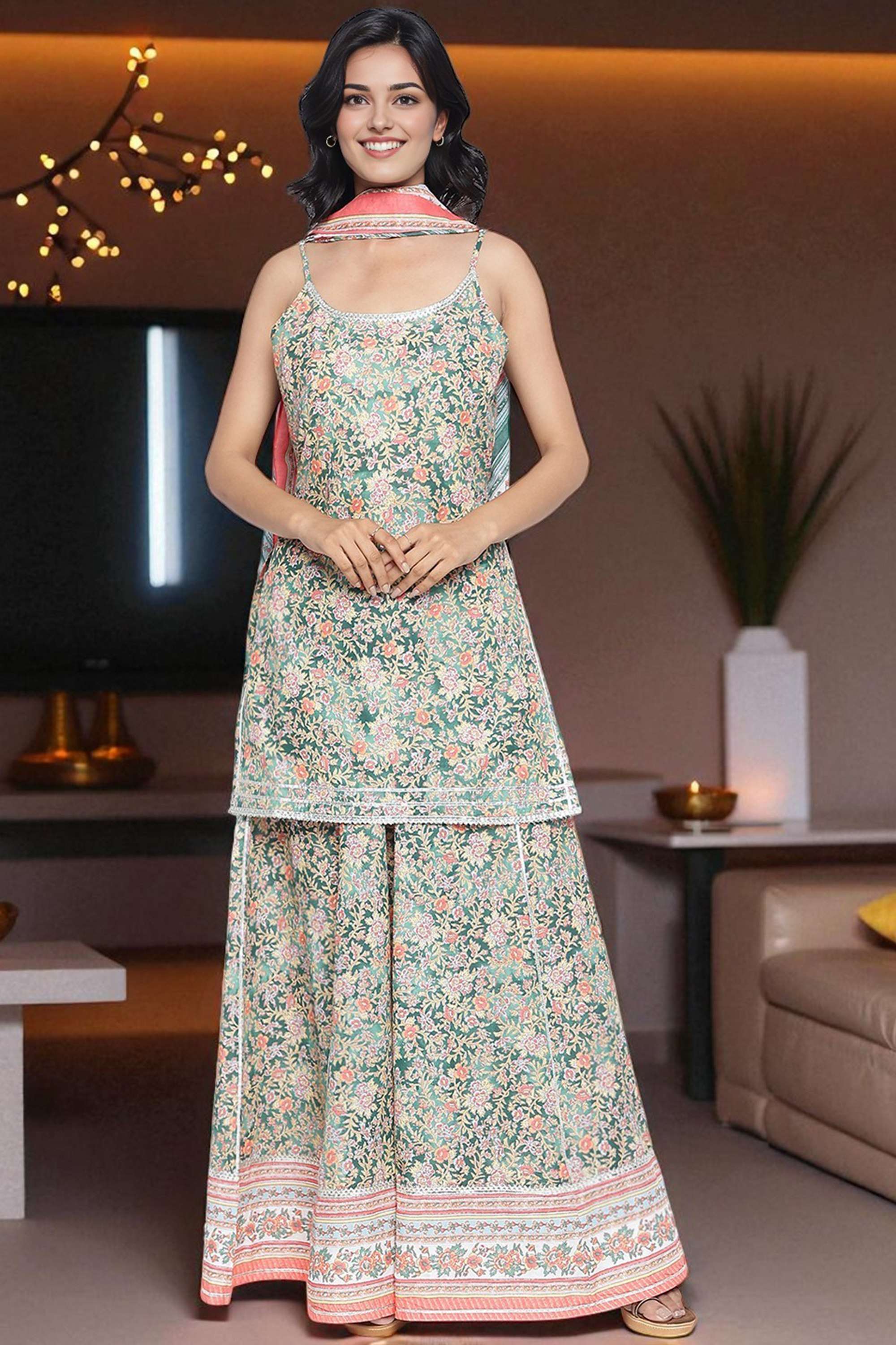 Floral-Pure-Cotton-Boat-Neck-Women-s-Ethnic-Kurta-set