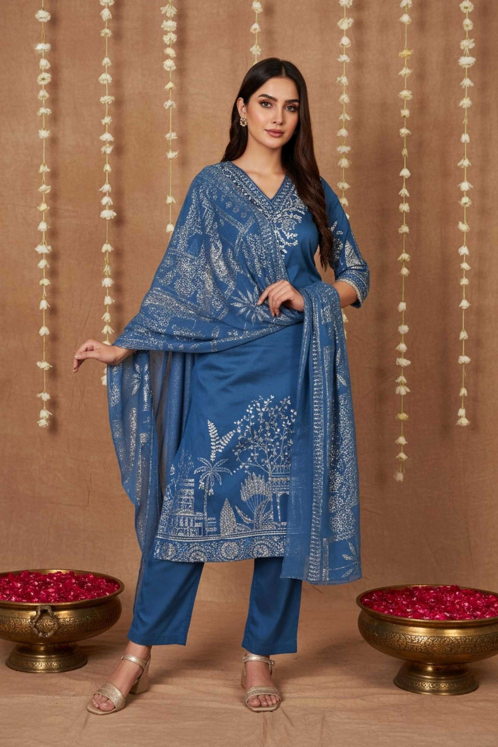 Textured-Blended-Fabric-Women-s-Festive-Wear-Kurta-Set