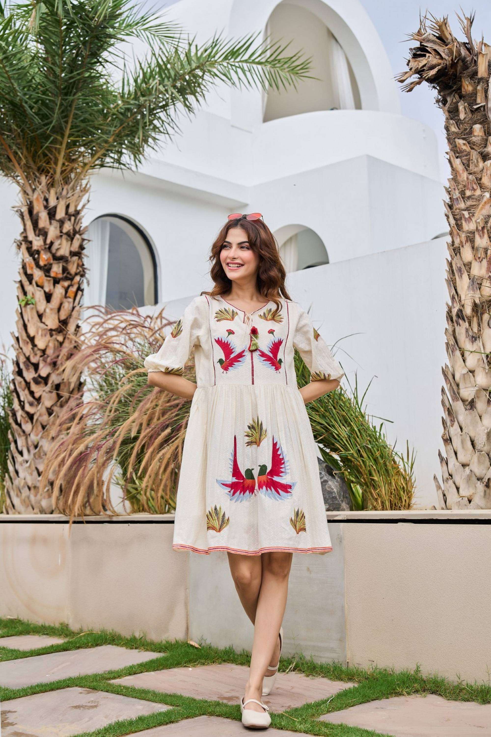Printed-V-Neck-Cotton-Women-Dress
