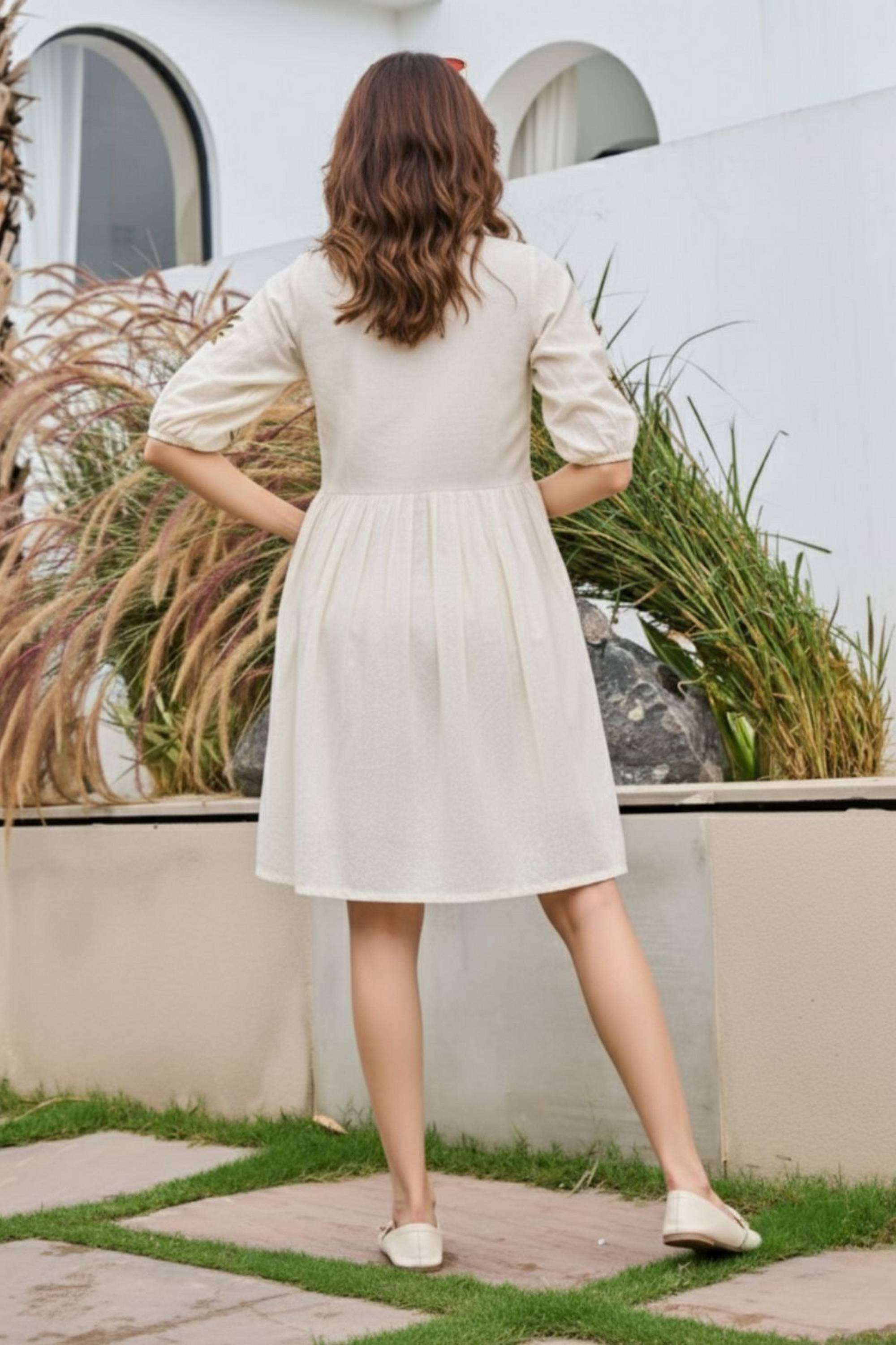 Printed-V-Neck-Cotton-Women-Dress