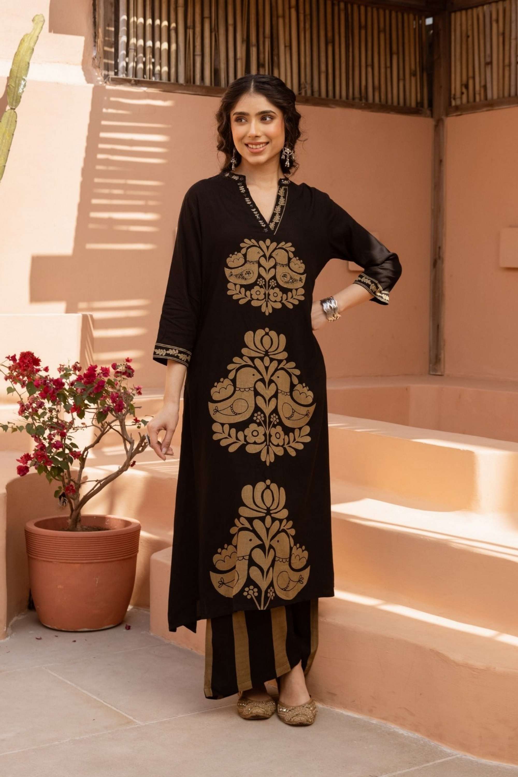 Printed-Cotton-V-Neck-Women-s-Co-Ord-Set