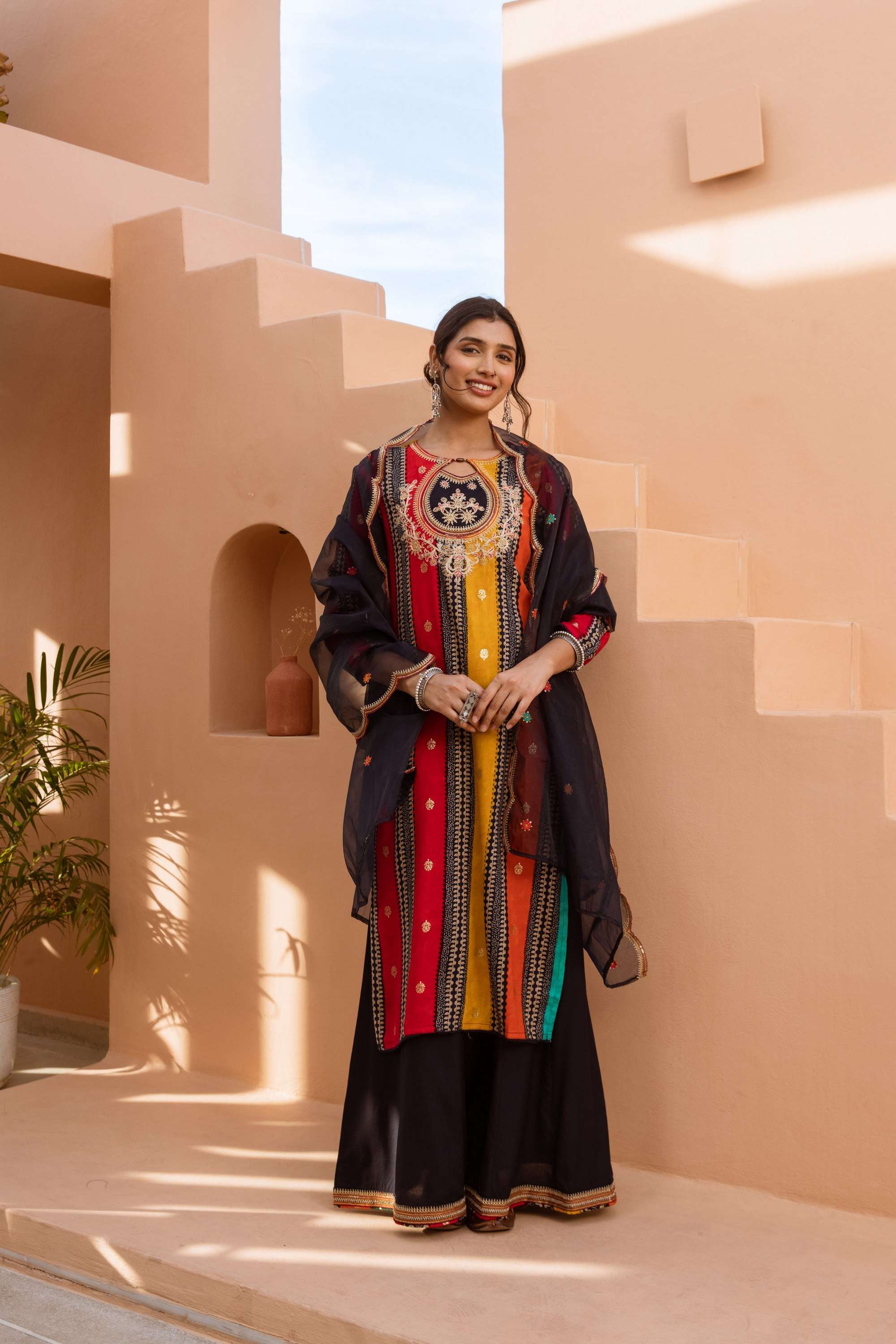 Printed-Cotton-Blend-Round-Neck-Women-s-Kurta-Set