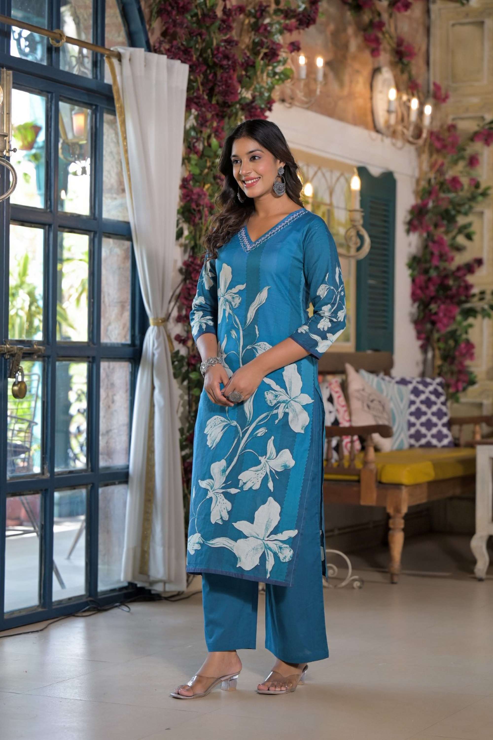 Printed-Cotton-V-Neck-Women-s-Co-Ord-Set