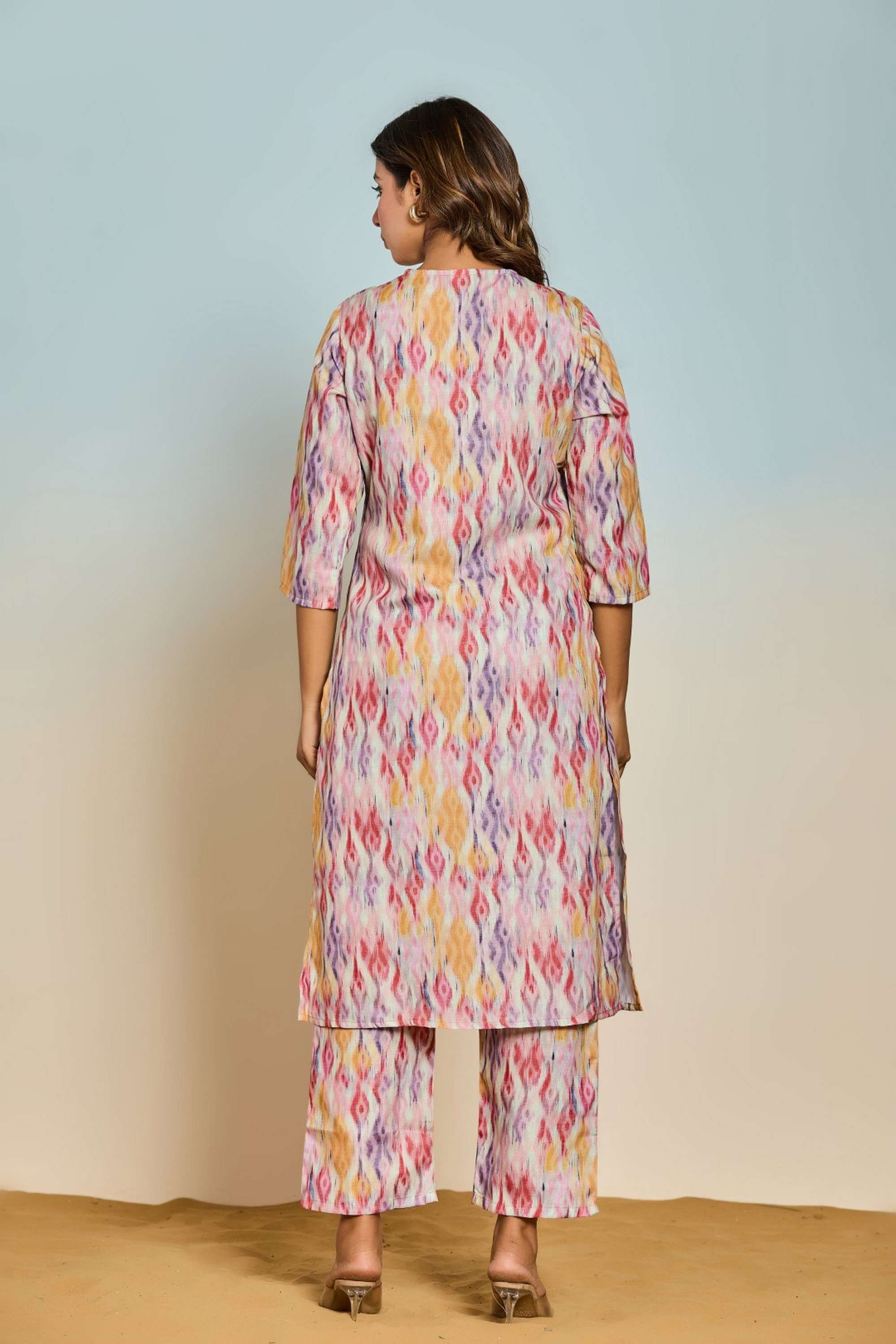 Printed-Cotton-Blend-V-Neck-Women-s-Co-Ord-Set