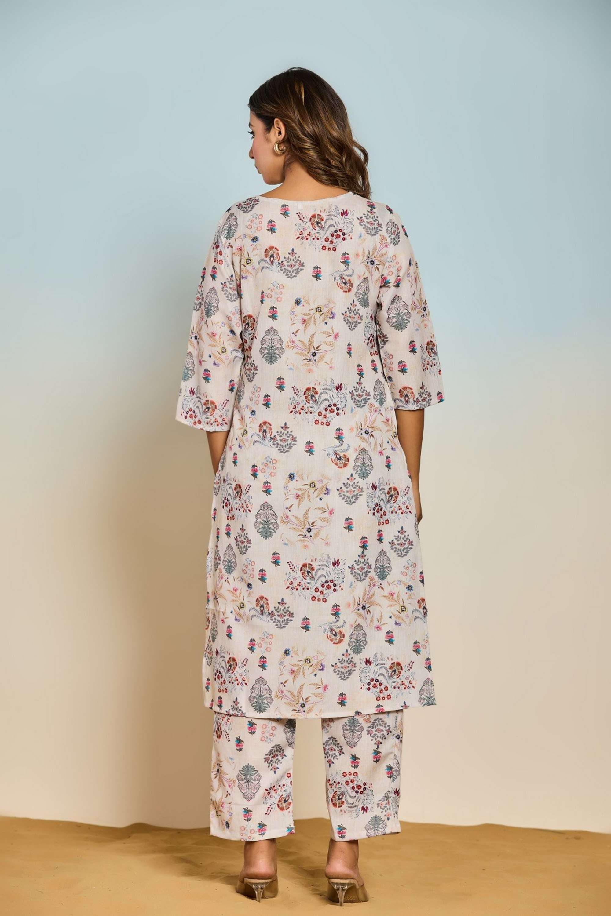 Printed-Cotton-Blend-V-Neck-Women-s-Co-Ord-Set